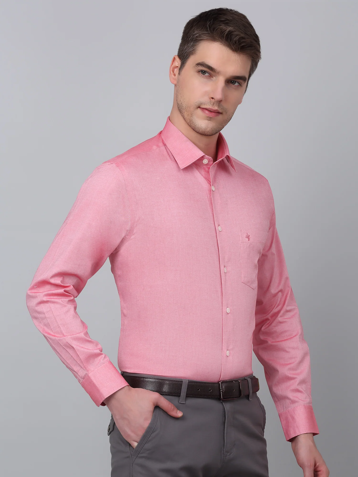 Men's Red Formal Plain Full Sleeve Shirt - Image 4