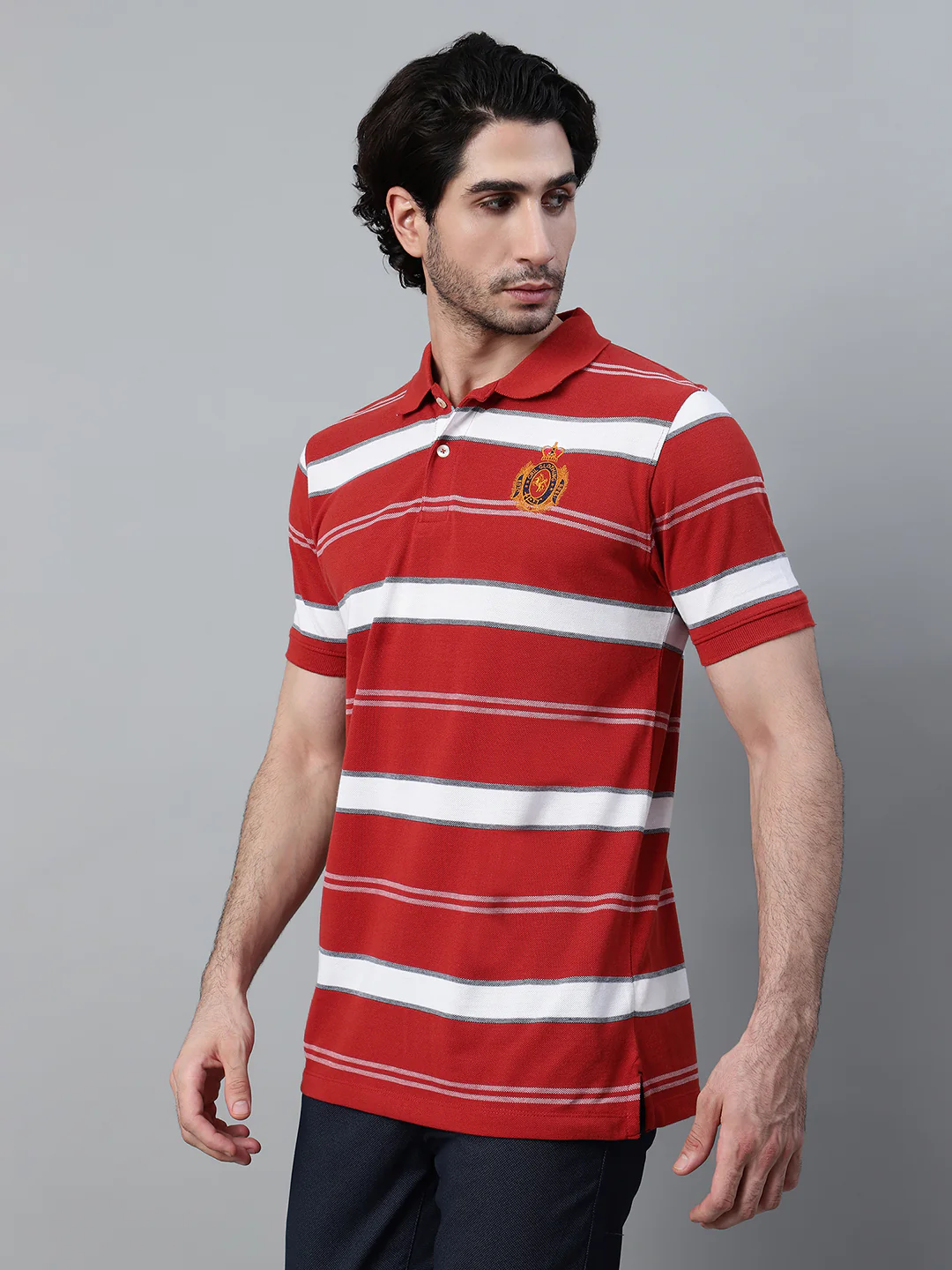 T-Shirt for Men | Breathable & Soft with Color Fastness Regular Fit Polo Neck Poly Cotton Fabric Striped Pattern - Image 3