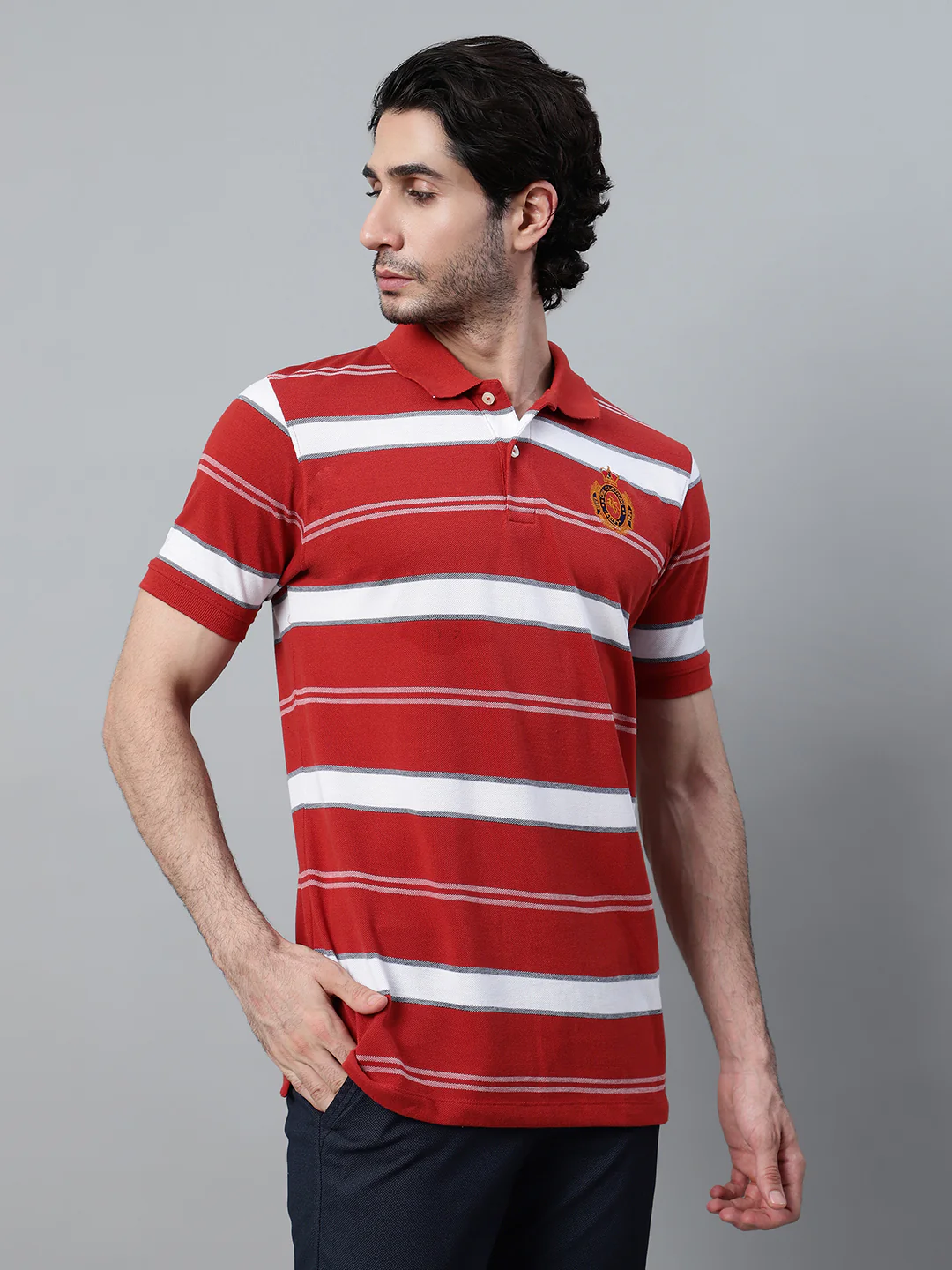 T-Shirt for Men | Breathable & Soft with Color Fastness Regular Fit Polo Neck Poly Cotton Fabric Striped Pattern - Image 4