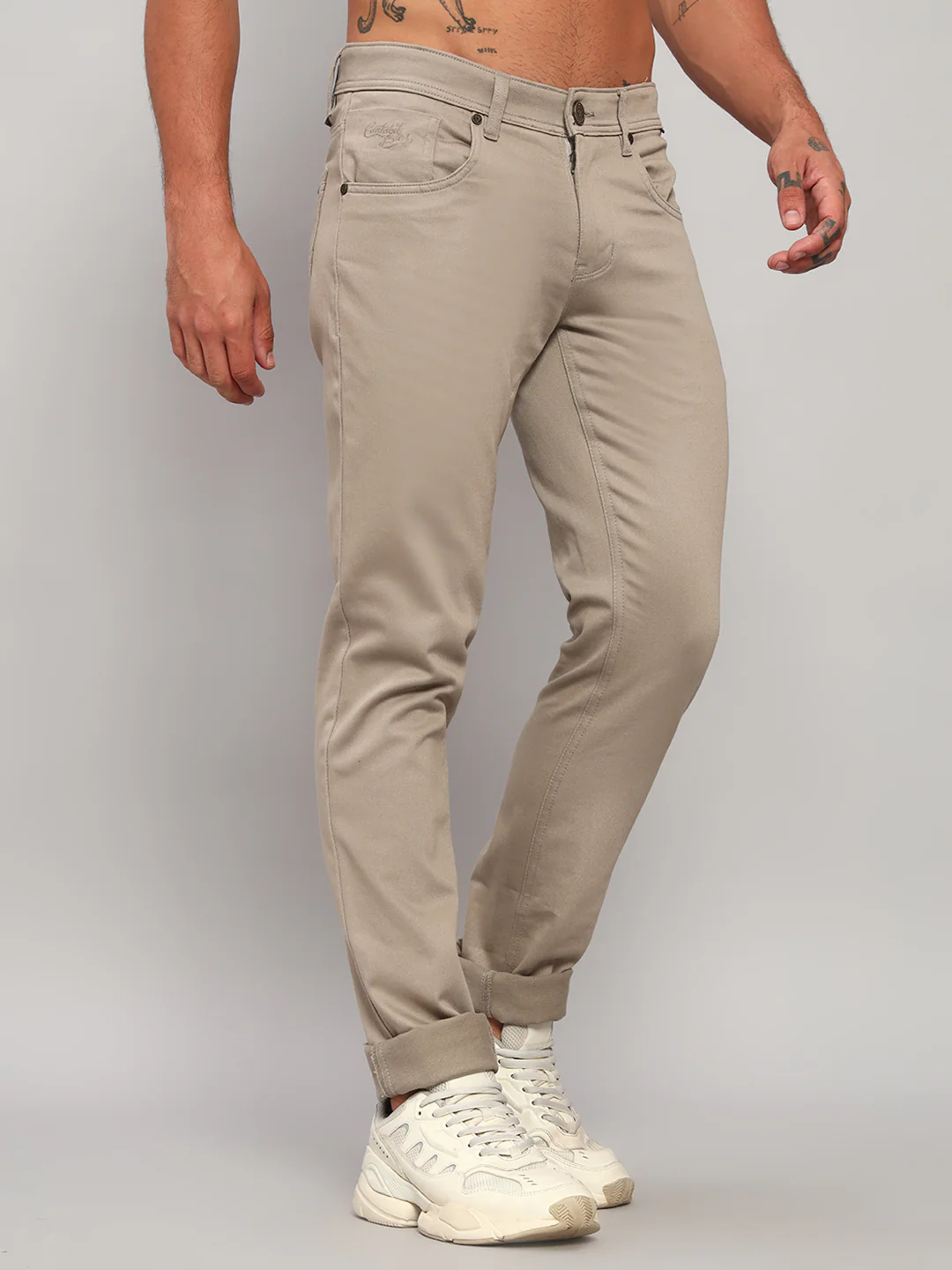 Casual Trouser for Men | Breathable & Soft with Color Fastness Regular Fit Cotton Blend Fabric Self Design Pattern Button Closure - Image 5
