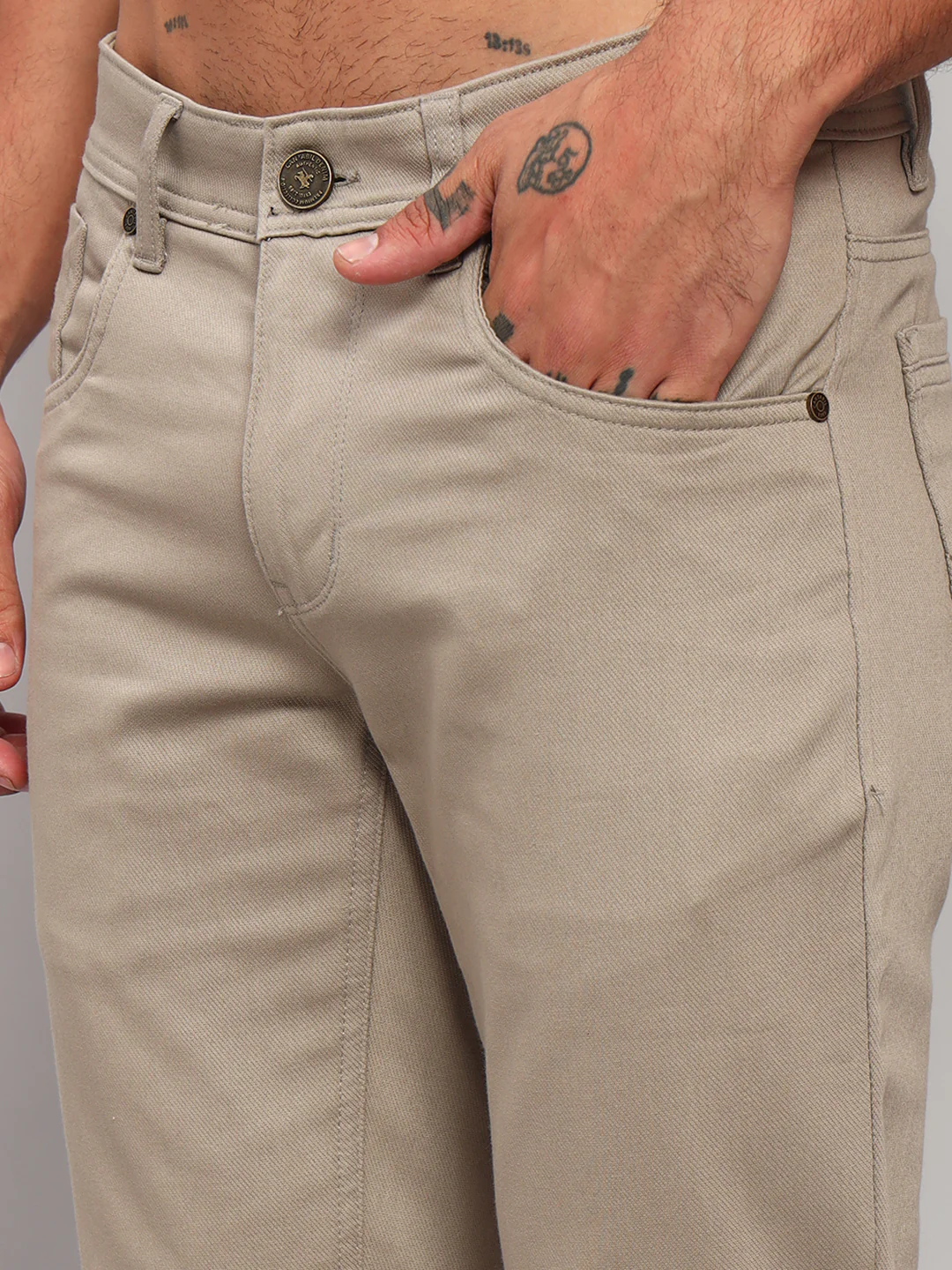 Casual Trouser for Men | Breathable & Soft with Color Fastness Regular Fit Cotton Blend Fabric Self Design Pattern Button Closure - Image 6