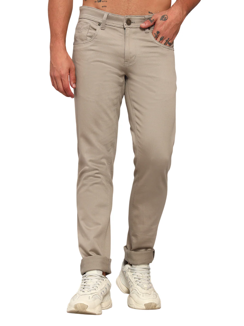 Casual Trouser for Men | Breathable & Soft with Color Fastness Regular Fit Cotton Blend Fabric Self Design Pattern Button Closure - Image 8