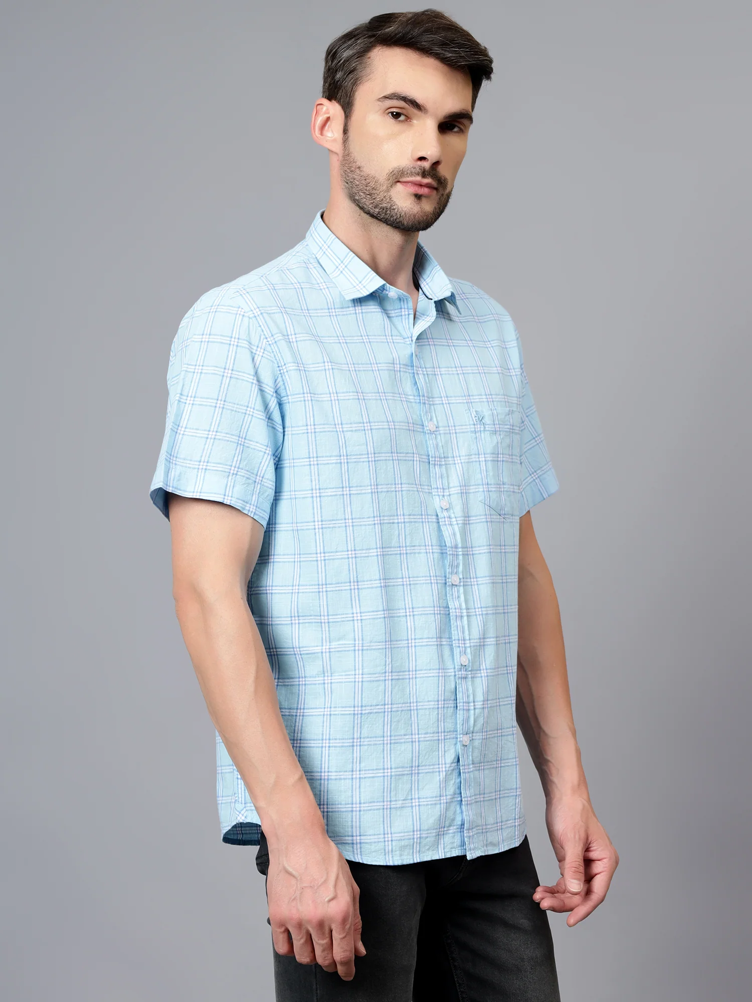 Casual Shirt for Men | Breathable & Soft with Color Fastness Regular Fit Spread Collar Neck Cotton Fabric Checkered Pattern - Image 3