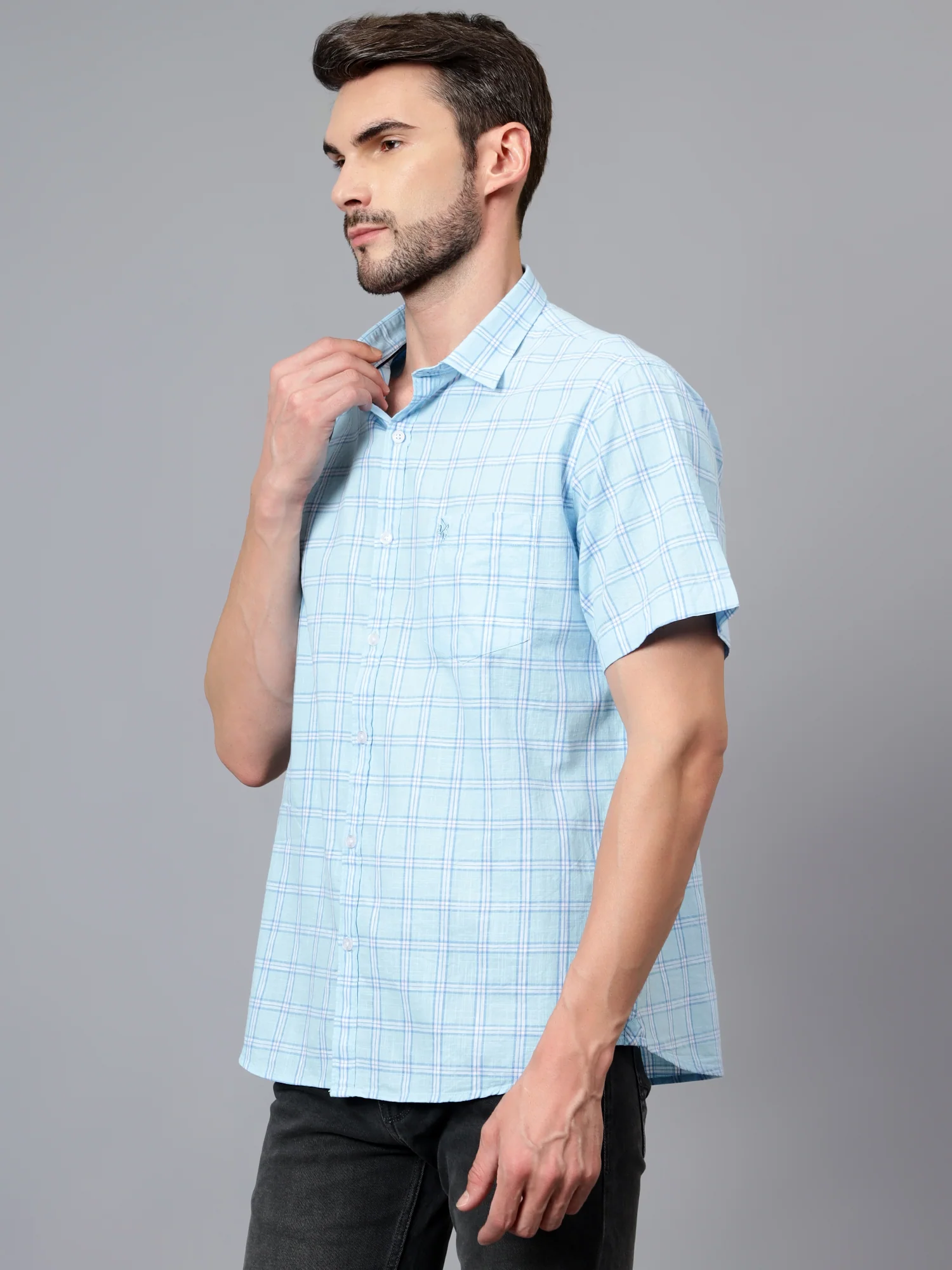 Casual Shirt for Men | Breathable & Soft with Color Fastness Regular Fit Spread Collar Neck Cotton Fabric Checkered Pattern - Image 4