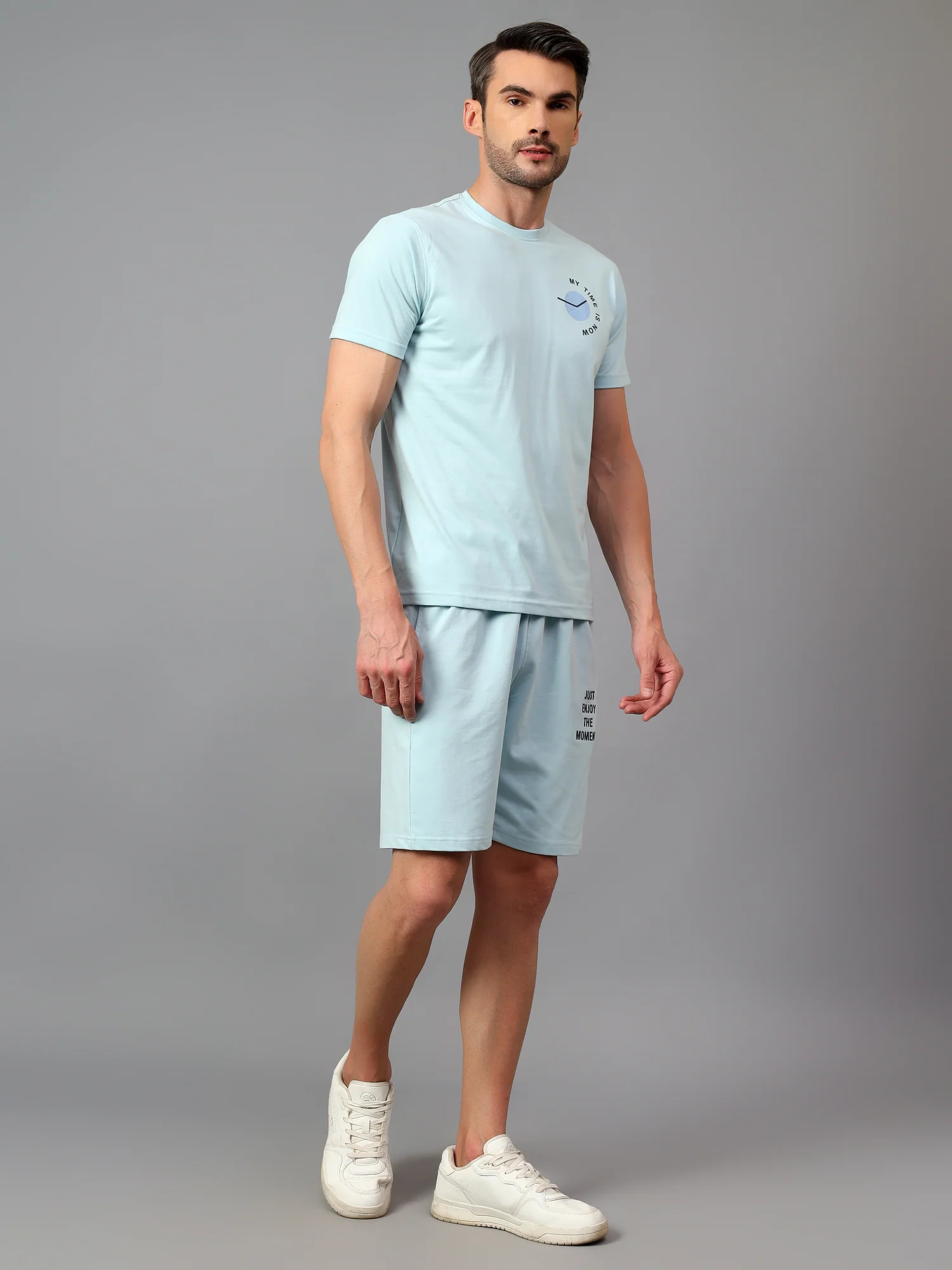 Men's Sky Blue Printed Casual Co-ord Set - Image 3