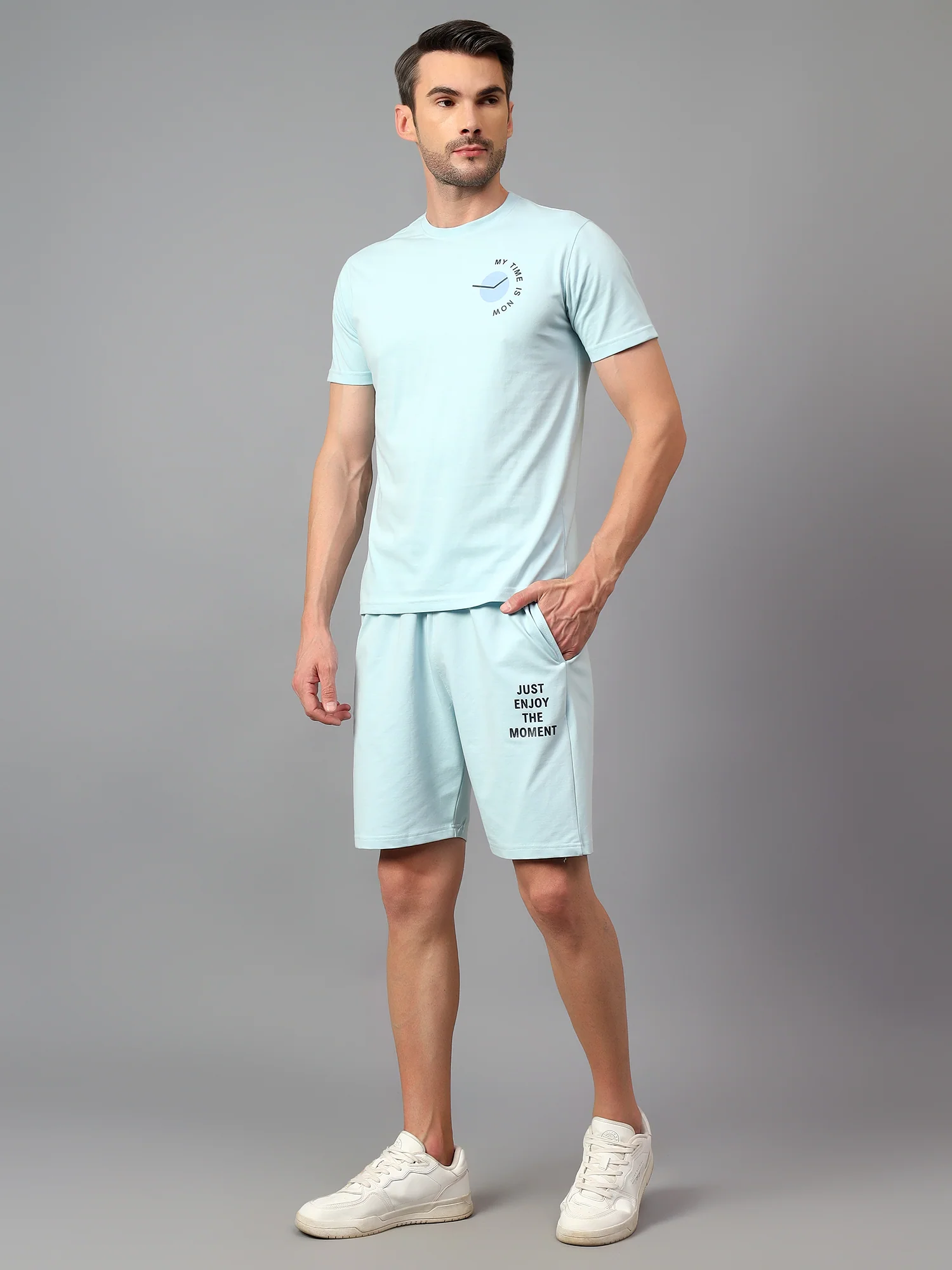 Men's Sky Blue Printed Casual Co-ord Set - Image 4