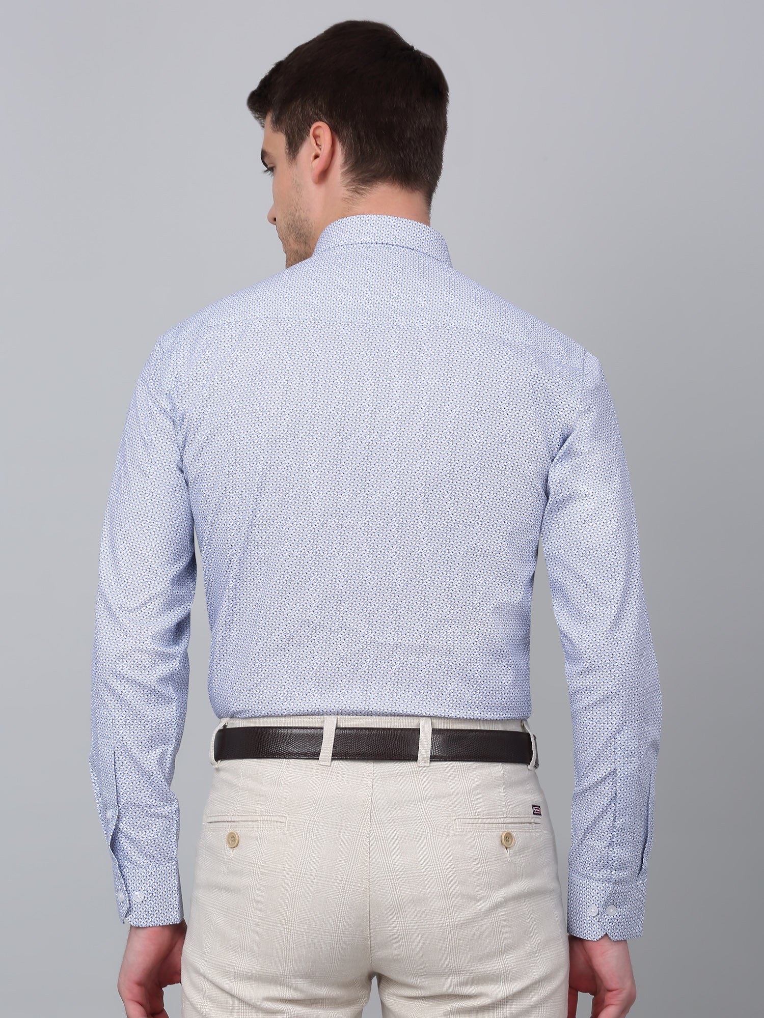 Men's Sky Blue Formal Geometric Print Full Sleeve Shirt - Image 2