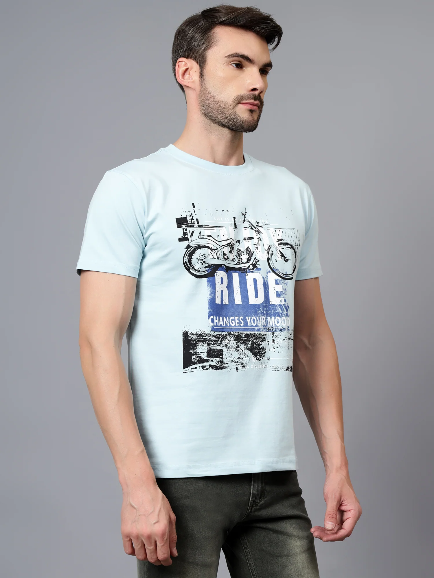 T-Shirt for Men | Breathable & Soft with Color Fastness Regular Fit Round Neck Cotton Blend Fabric Printed Pattern - Image 3