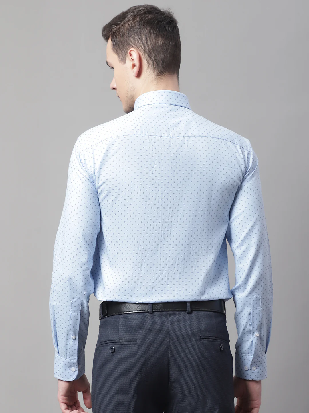 Men's Sky Blue Formal Geometric Print Full Sleeve Shirt - Image 2