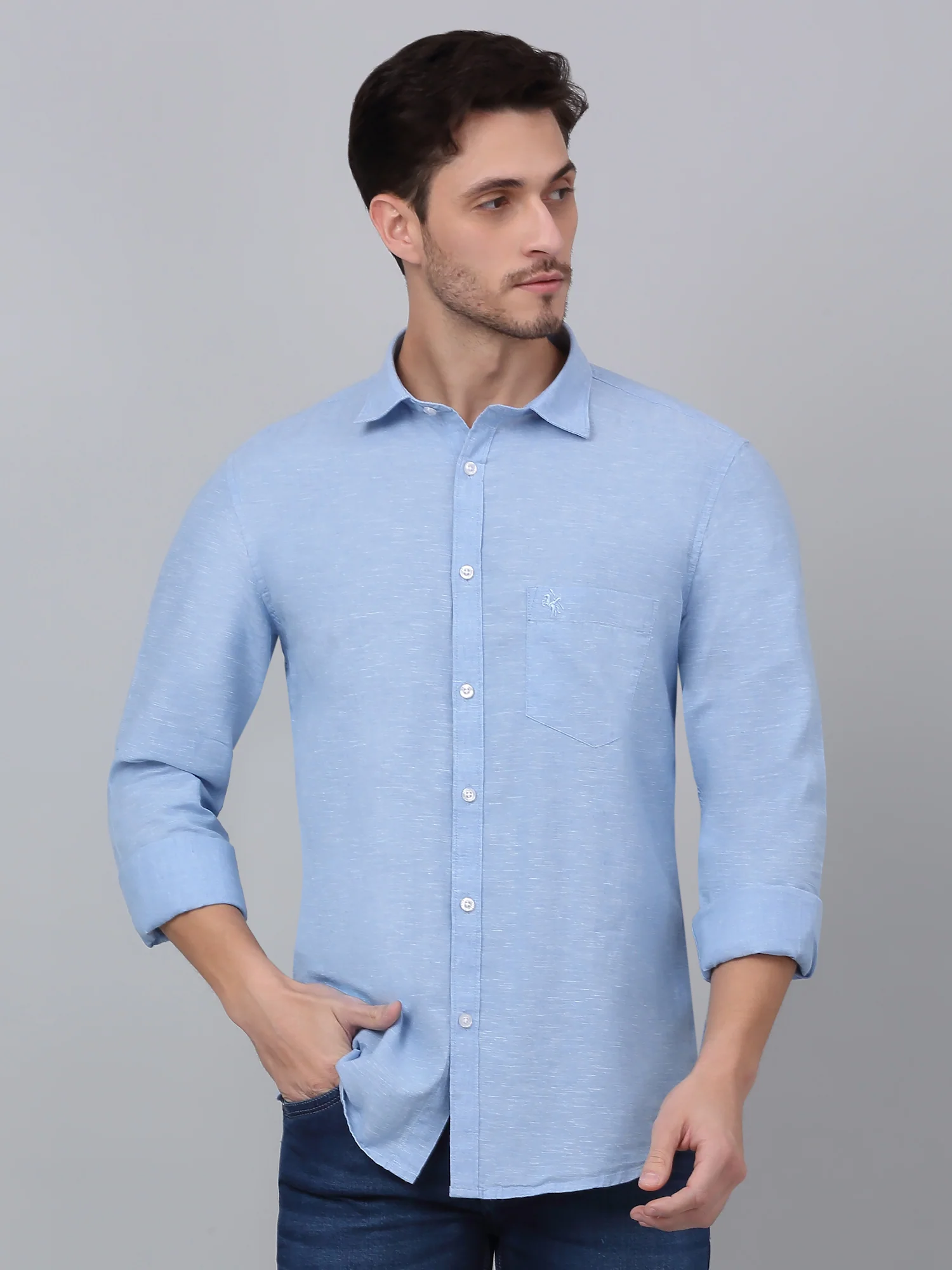 Casual Shirt for Men | Breathable & Soft with Color Fastness Regular Fit Spread Collar Neck Cotton Fabric Solid Pattern - Image 3