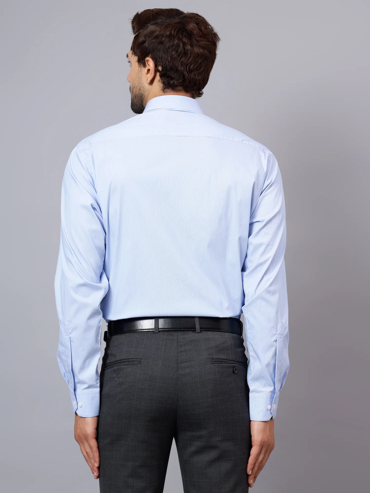 Men's Sky Blue Formal Pin Stripe Full Sleeve Shirt - Image 2