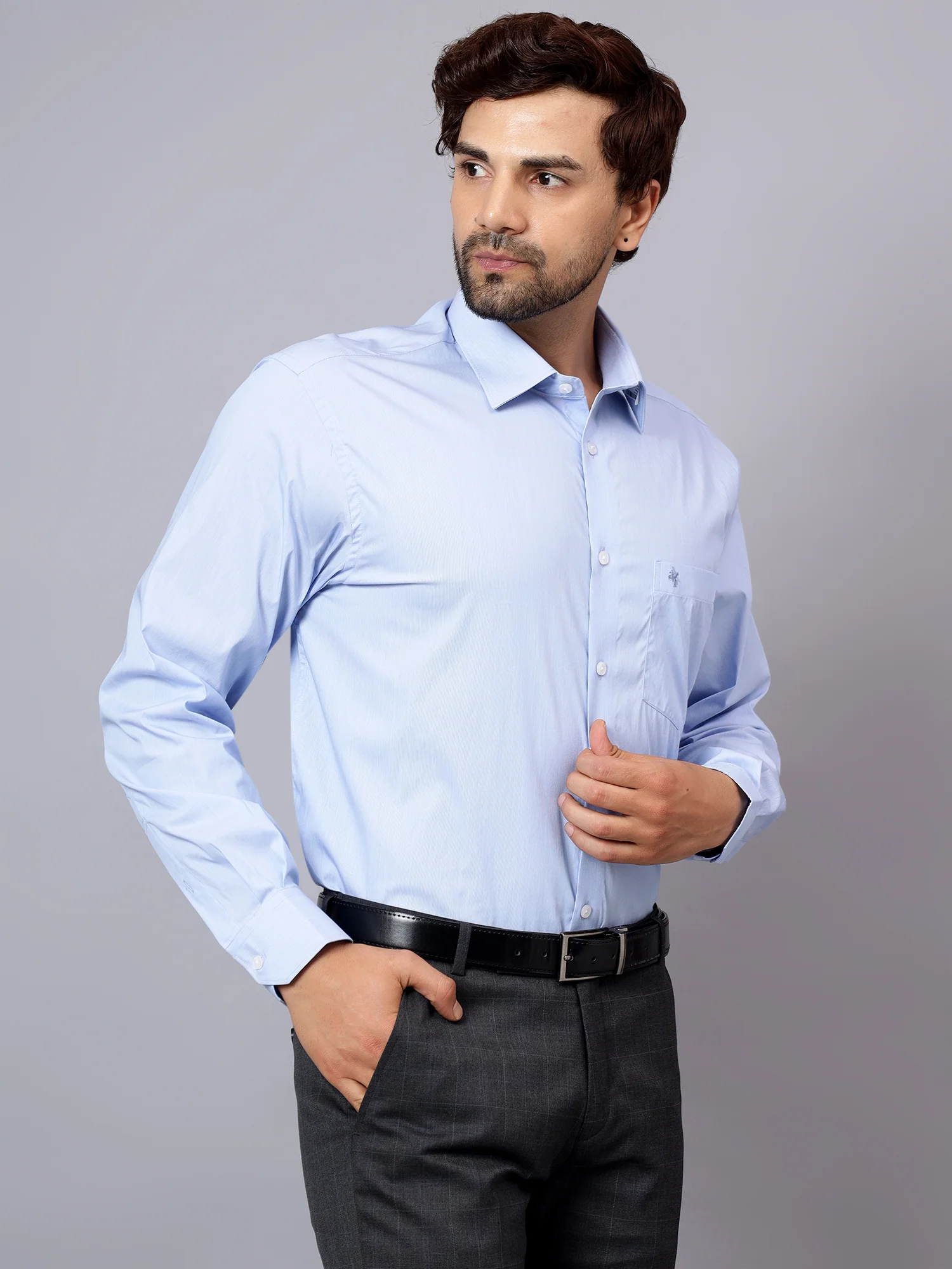 Men's Sky Blue Formal Pin Stripe Full Sleeve Shirt - Image 3