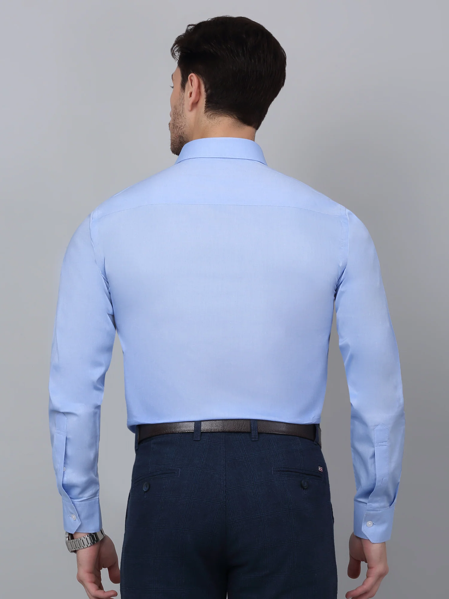 Men's Sky Blue Formal Plain Full Sleeve Shirt - Image 2