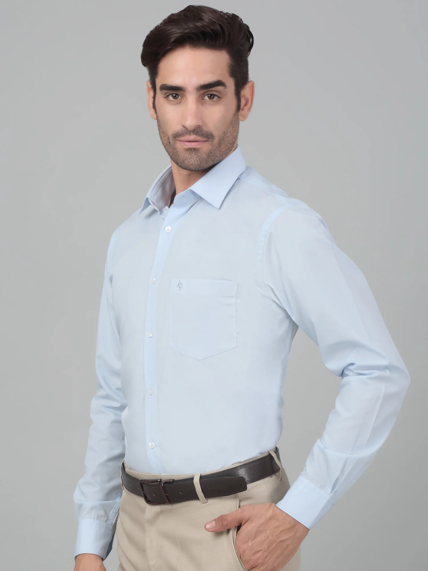 Men's Sky Blue Formal Plain Full Sleeve Shirt - Image 3