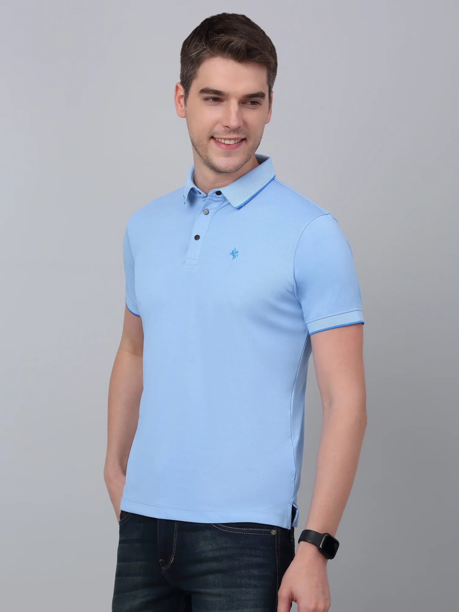 T-Shirt for Men | Breathable & Soft with Color Fastness Regular Fit Polo Neck Poly Cotton Fabric Solid Pattern - Image 2