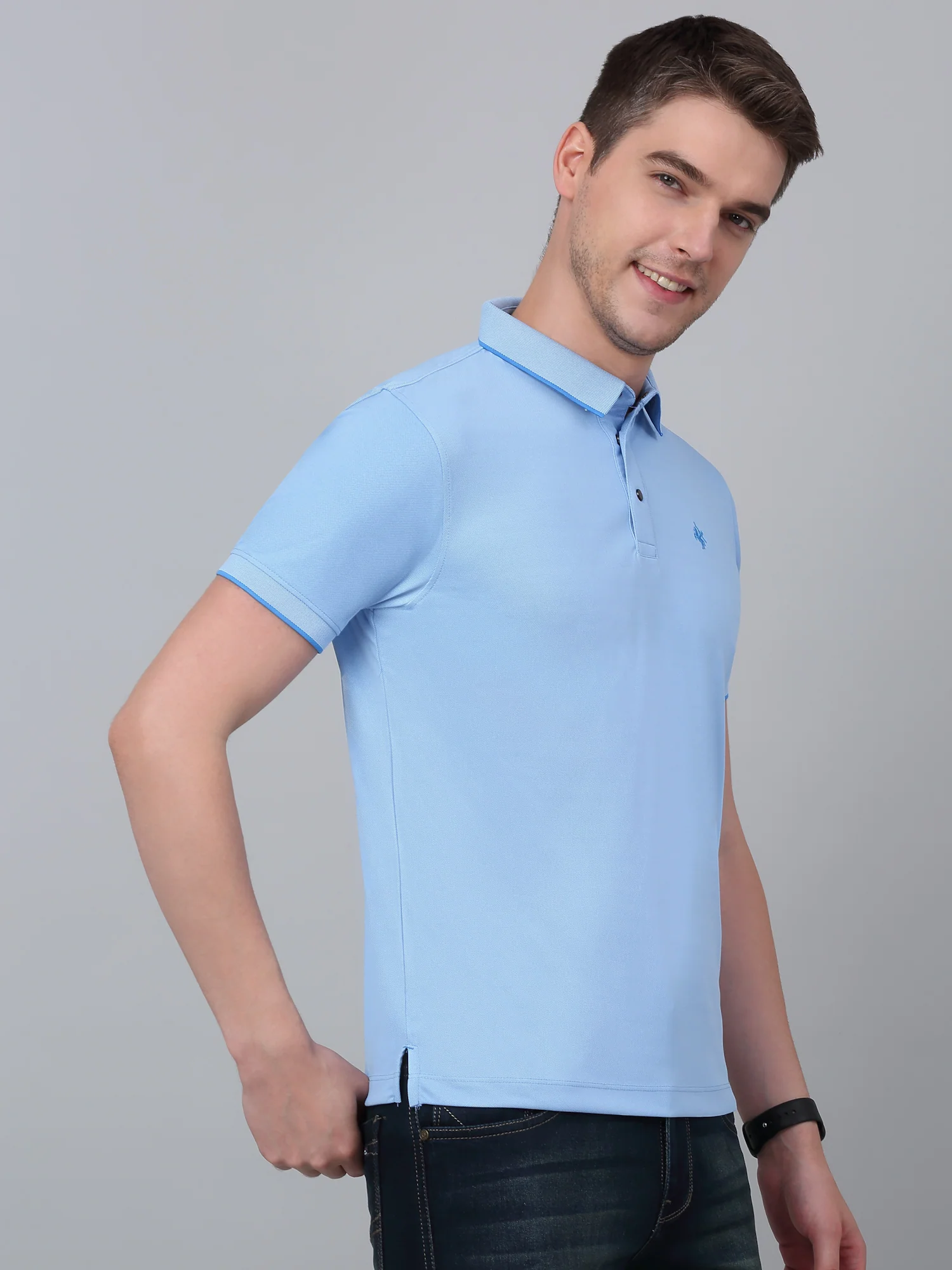 T-Shirt for Men | Breathable & Soft with Color Fastness Regular Fit Polo Neck Poly Cotton Fabric Solid Pattern - Image 3