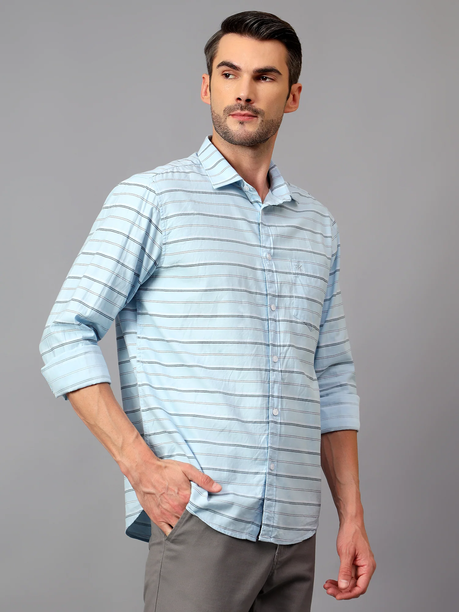 Casual Shirt for Men | Breathable & Soft with Color Fastness Regular Fit Spread Collar Neck Cotton Fabric Striped Pattern - Image 3