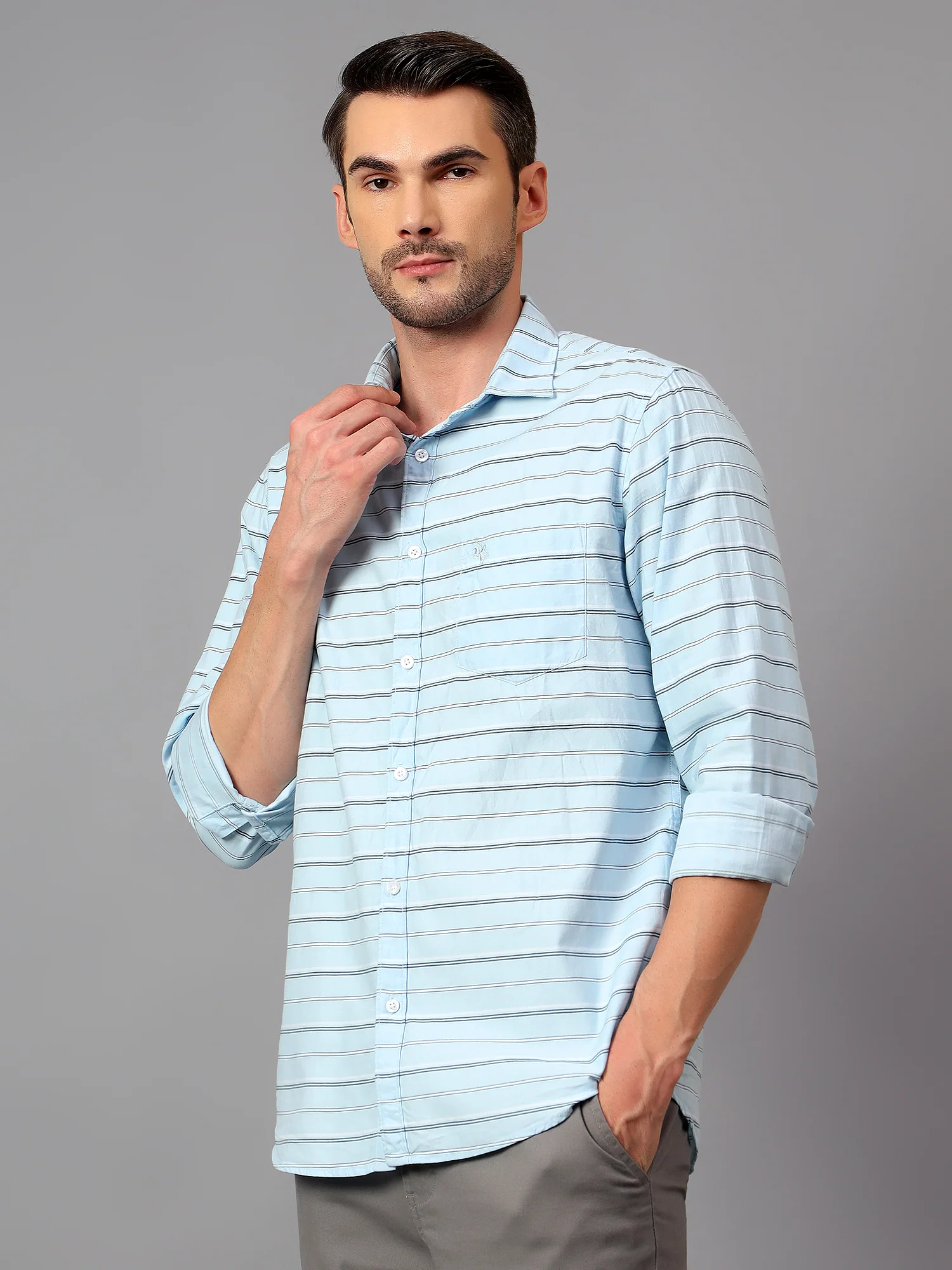 Casual Shirt for Men | Breathable & Soft with Color Fastness Regular Fit Spread Collar Neck Cotton Fabric Striped Pattern - Image 4