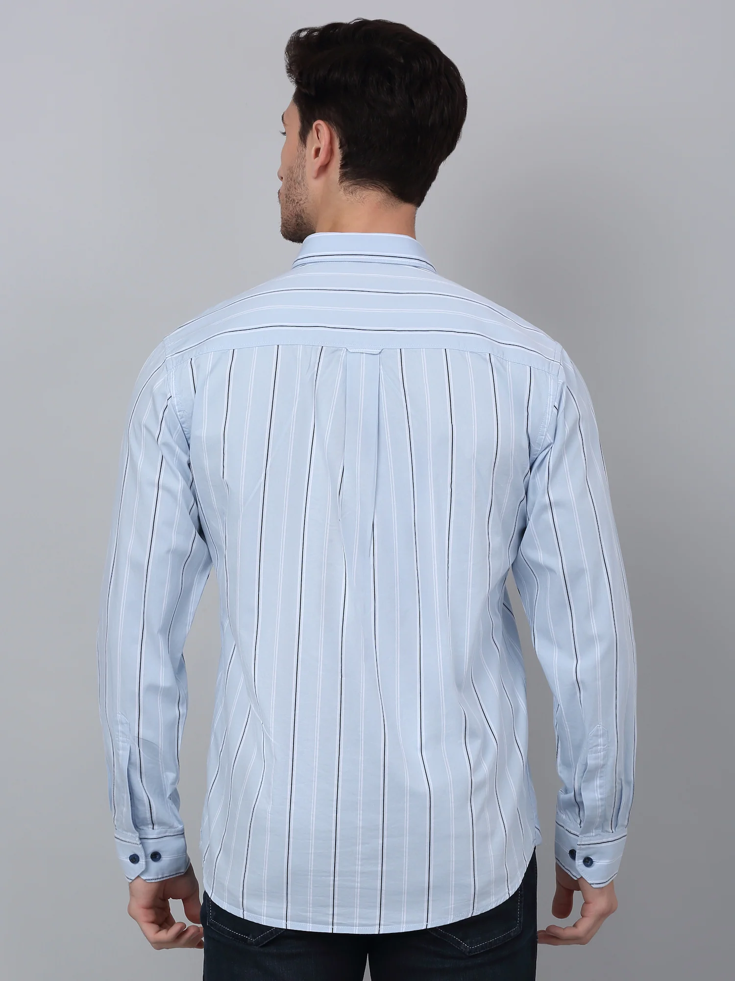 Casual Shirt for Men | Breathable & Soft with Color Fastness Regular Fit Spread Collar Neck Cotton Fabric Striped Pattern - Image 2