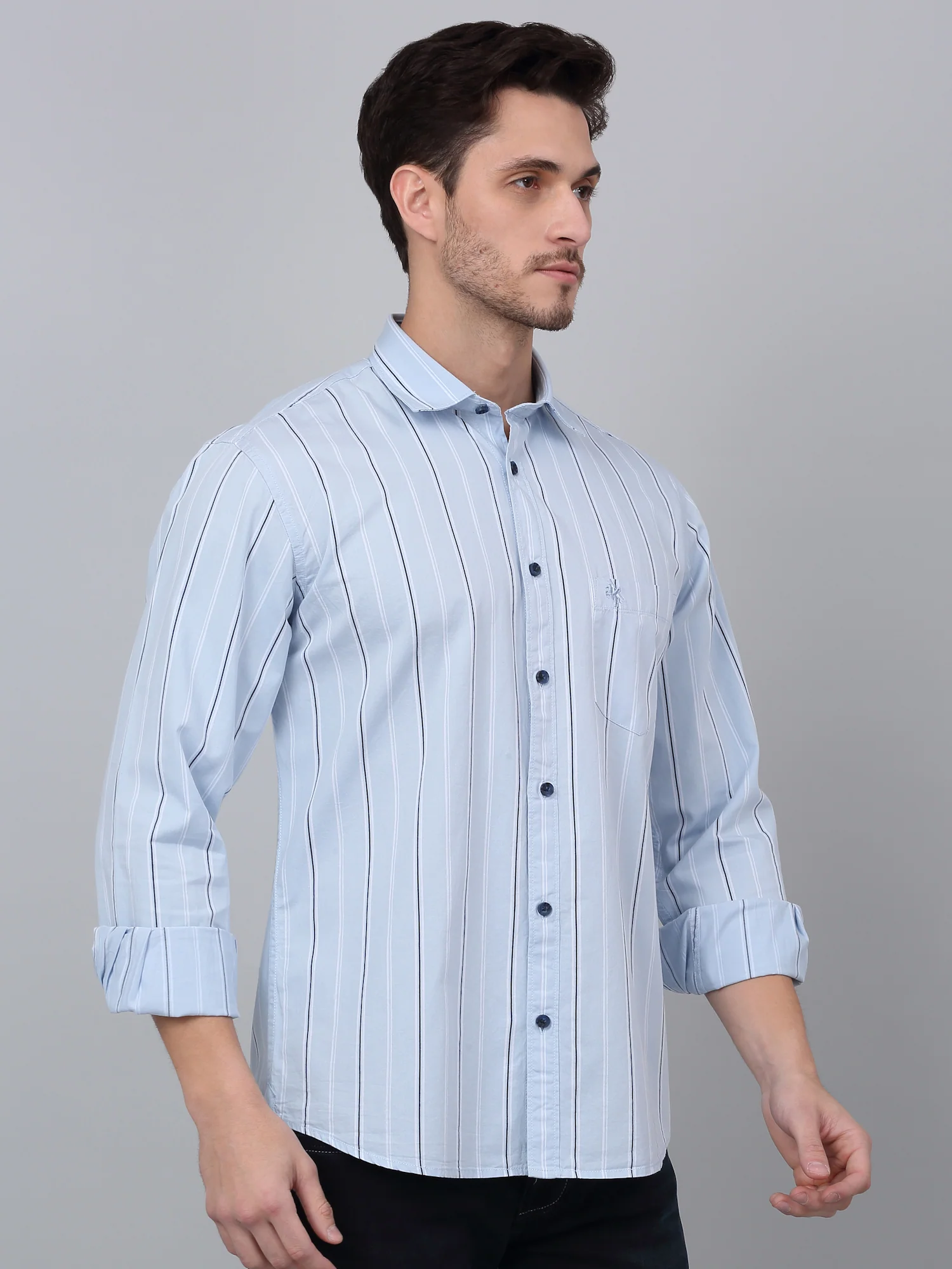 Casual Shirt for Men | Breathable & Soft with Color Fastness Regular Fit Spread Collar Neck Cotton Fabric Striped Pattern - Image 3