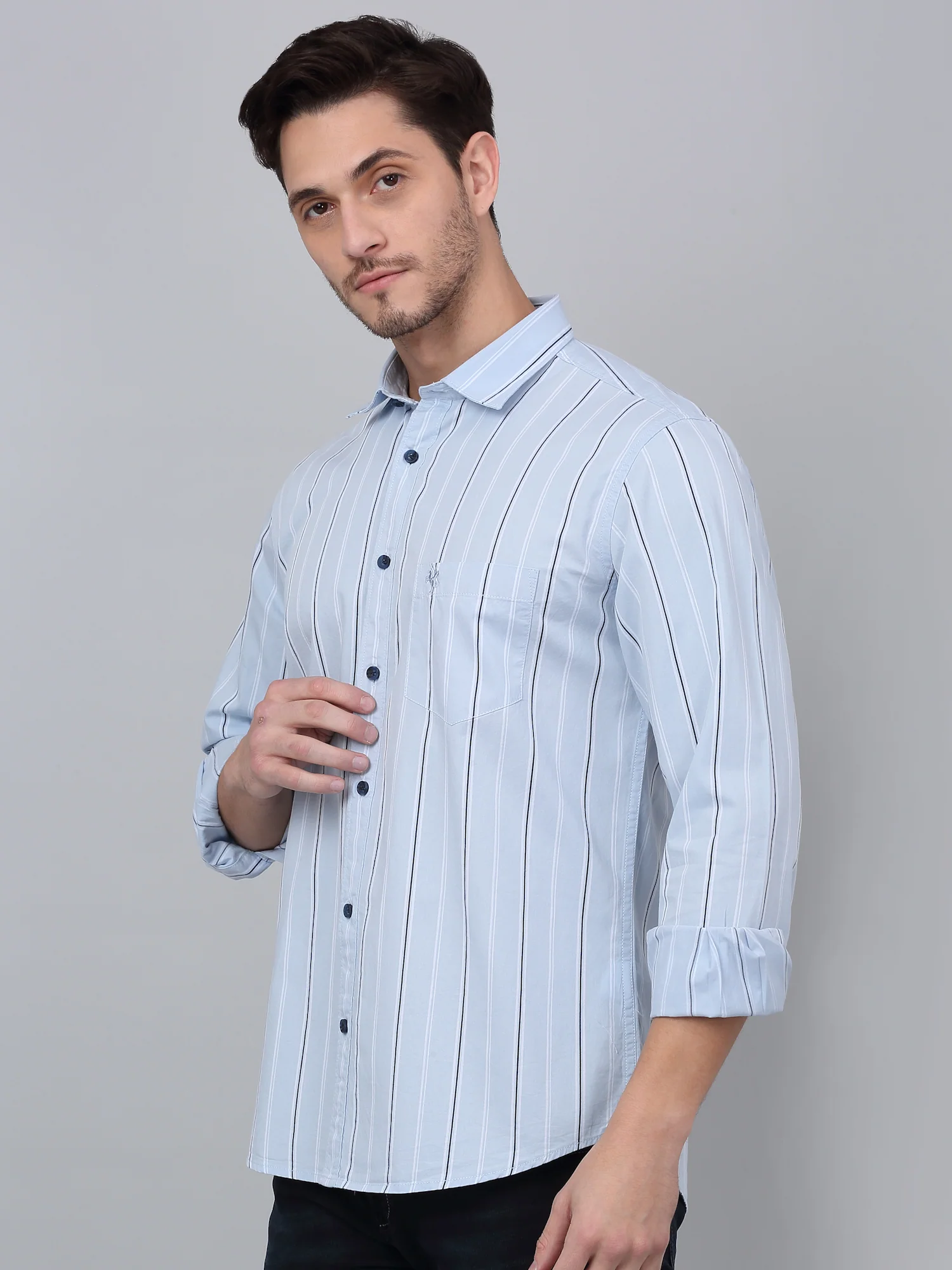 Casual Shirt for Men | Breathable & Soft with Color Fastness Regular Fit Spread Collar Neck Cotton Fabric Striped Pattern - Image 4
