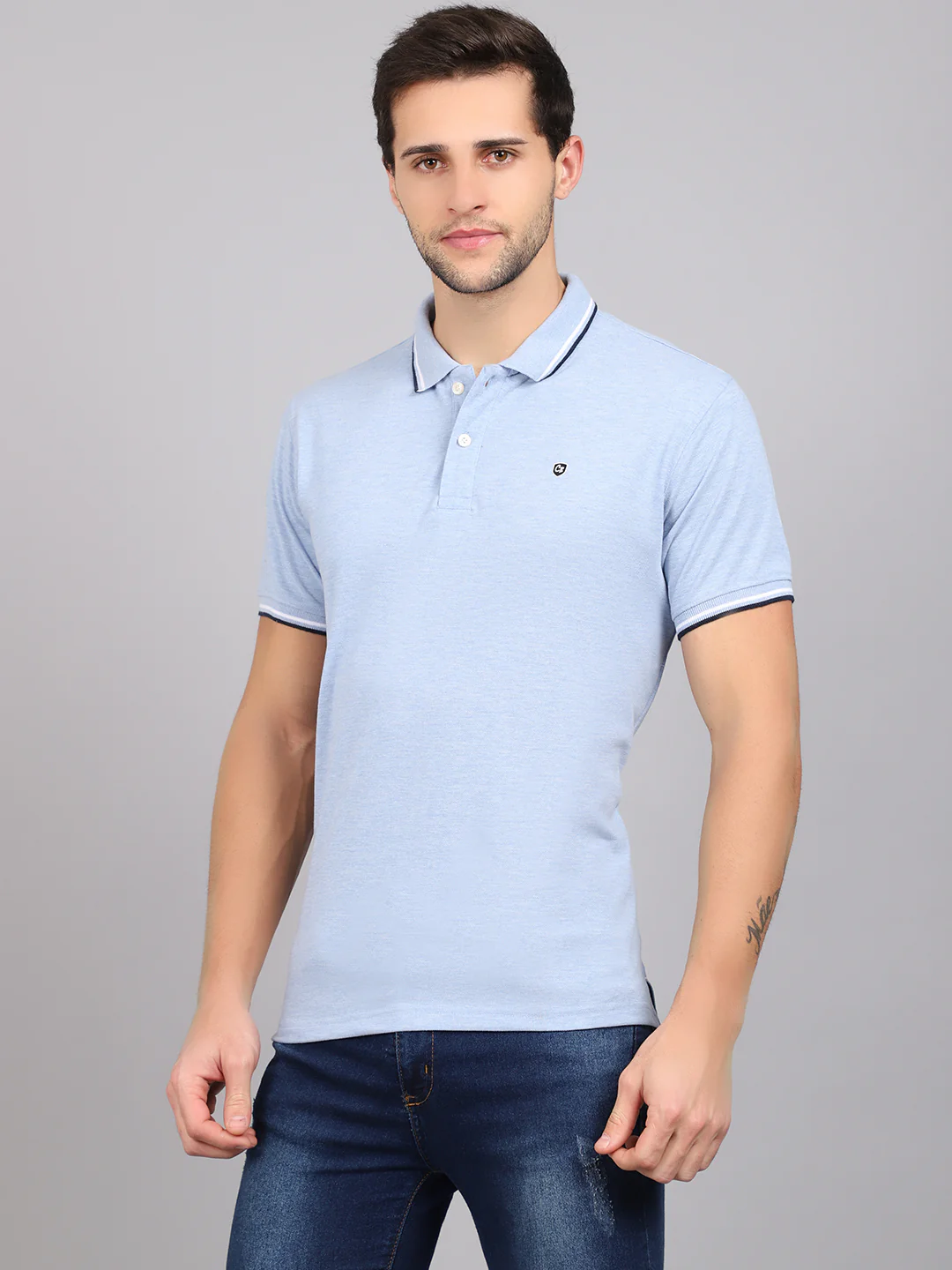 T-Shirt for Men | Breathable & Soft with Color Fastness Regular Fit Polo Neck Poly Cotton Fabric Solid Pattern - Image 3