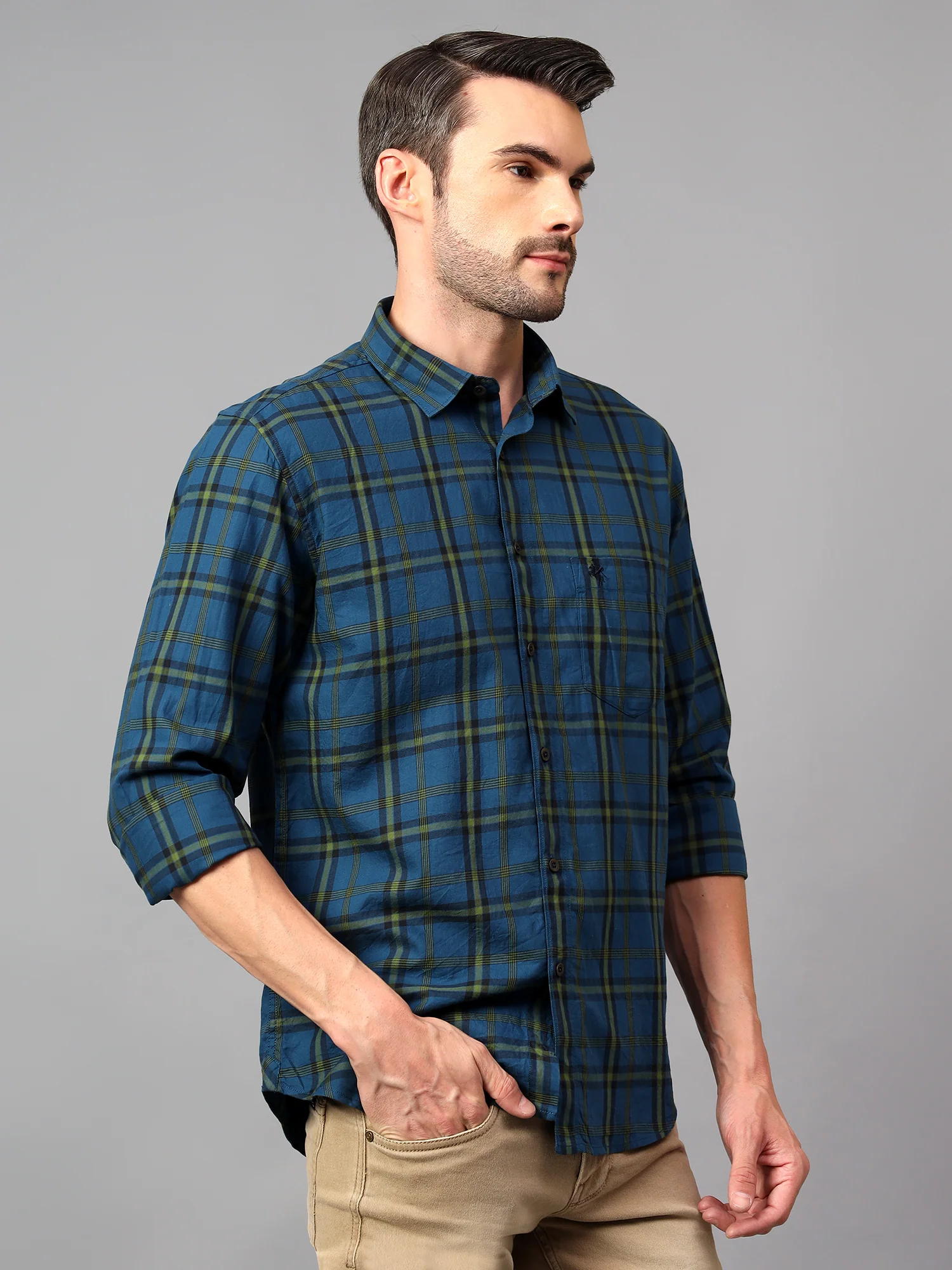 Casual Shirt for Men | Breathable & Soft with Color Fastness Regular Fit Spread Collar Neck Cotton Fabric Checkered Pattern - Image 3