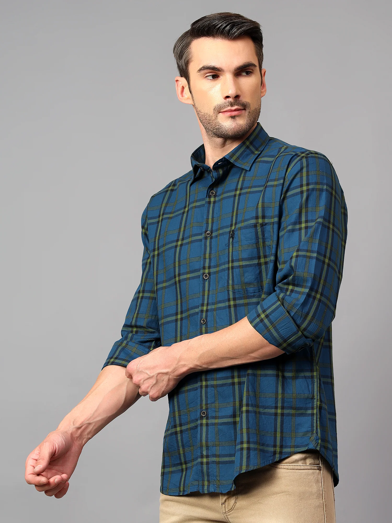 Casual Shirt for Men | Breathable & Soft with Color Fastness Regular Fit Spread Collar Neck Cotton Fabric Checkered Pattern - Image 4
