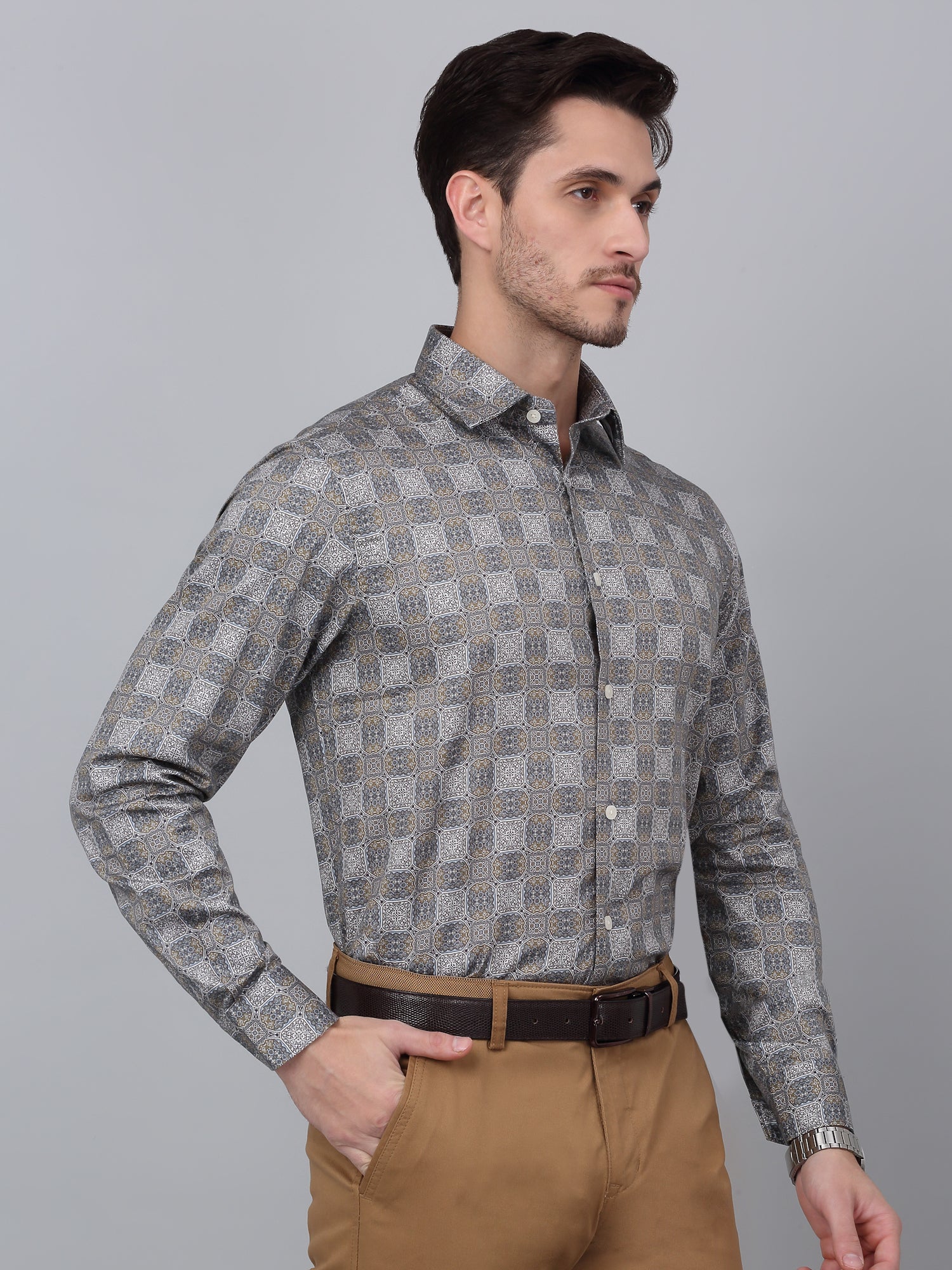 Formal Shirt for Men l Breathable & Soft with Color Fastness Regular Fit Spread Collar Neck Cotton Fabric Printed Pattern - Image 4