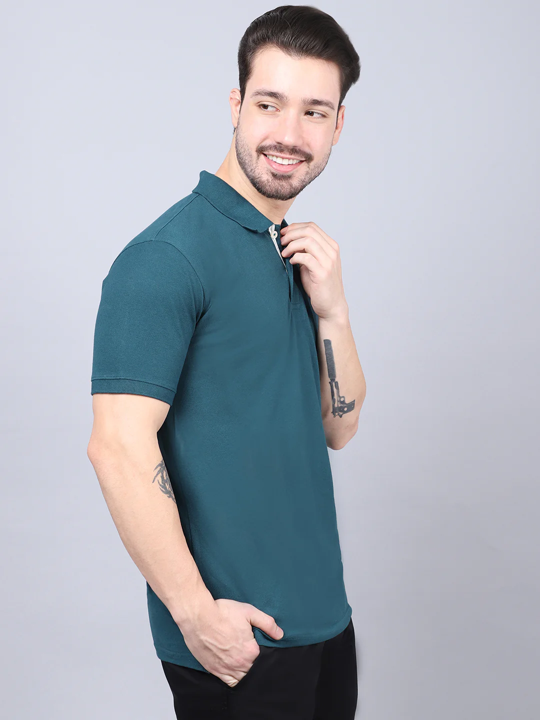 T-Shirt for Men | Breathable & Soft with Color Fastness Regular Fit Polo Neck Poly Cotton Fabric Solid Pattern - Image 4