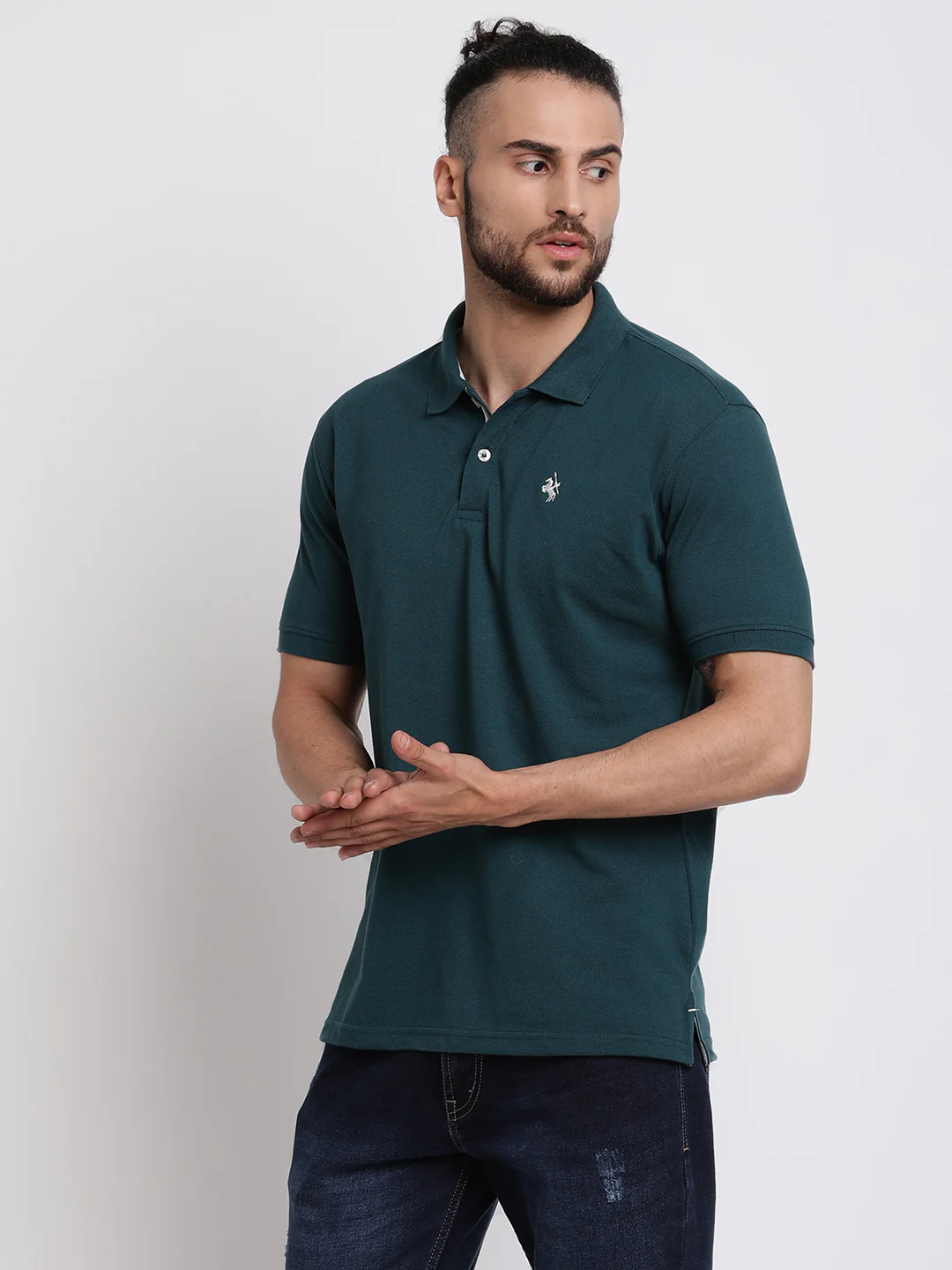 T-Shirt for Men | Breathable & Soft with Color Fastness Regular Fit Polo Neck Poly Cotton Fabric Solid Pattern - Image 3