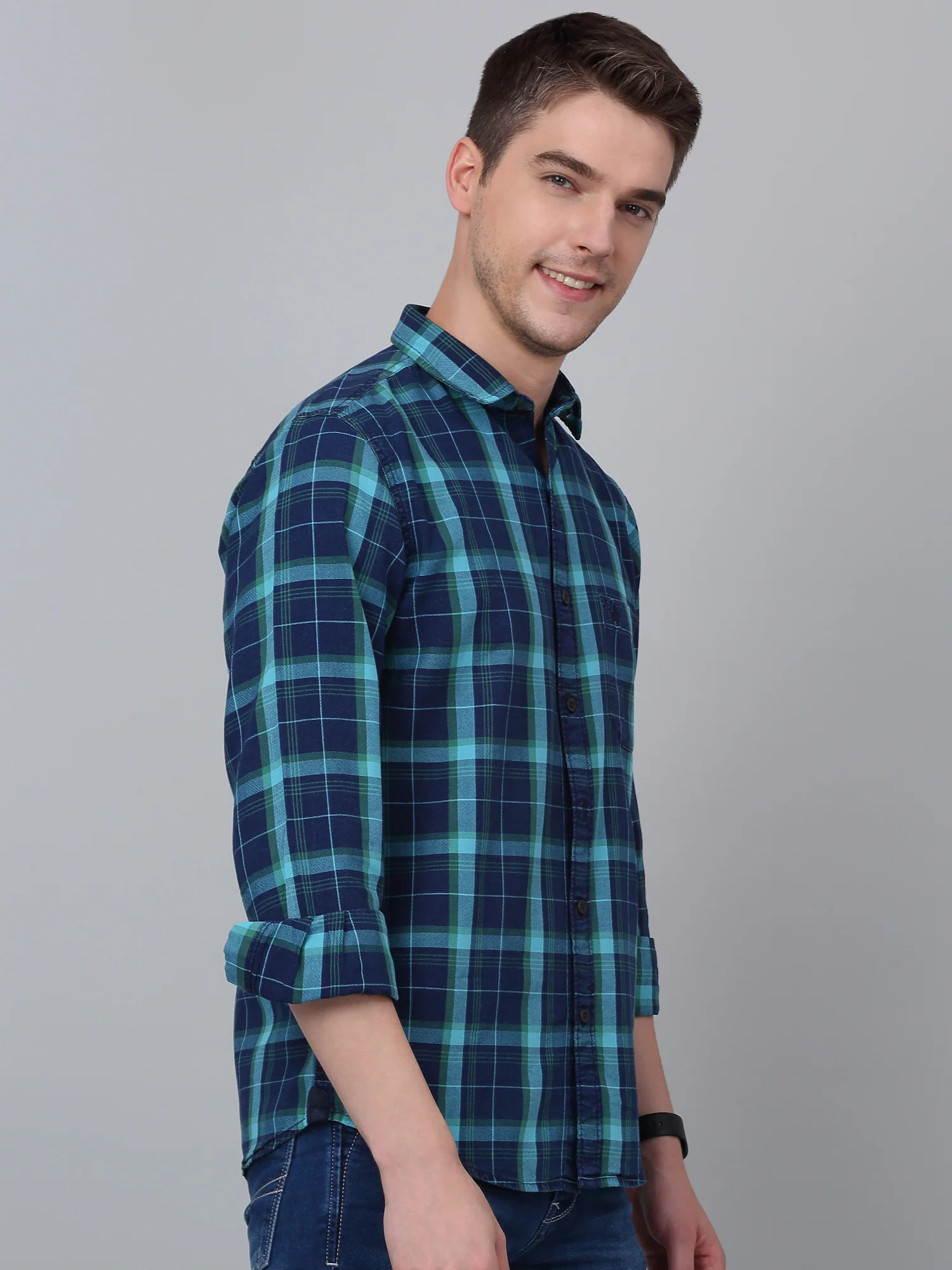 Casual Shirt for Men | Breathable & Soft with Color Fastness Regular Fit Spread Collar Neck Cotton Fabric Checkered Pattern - Image 3