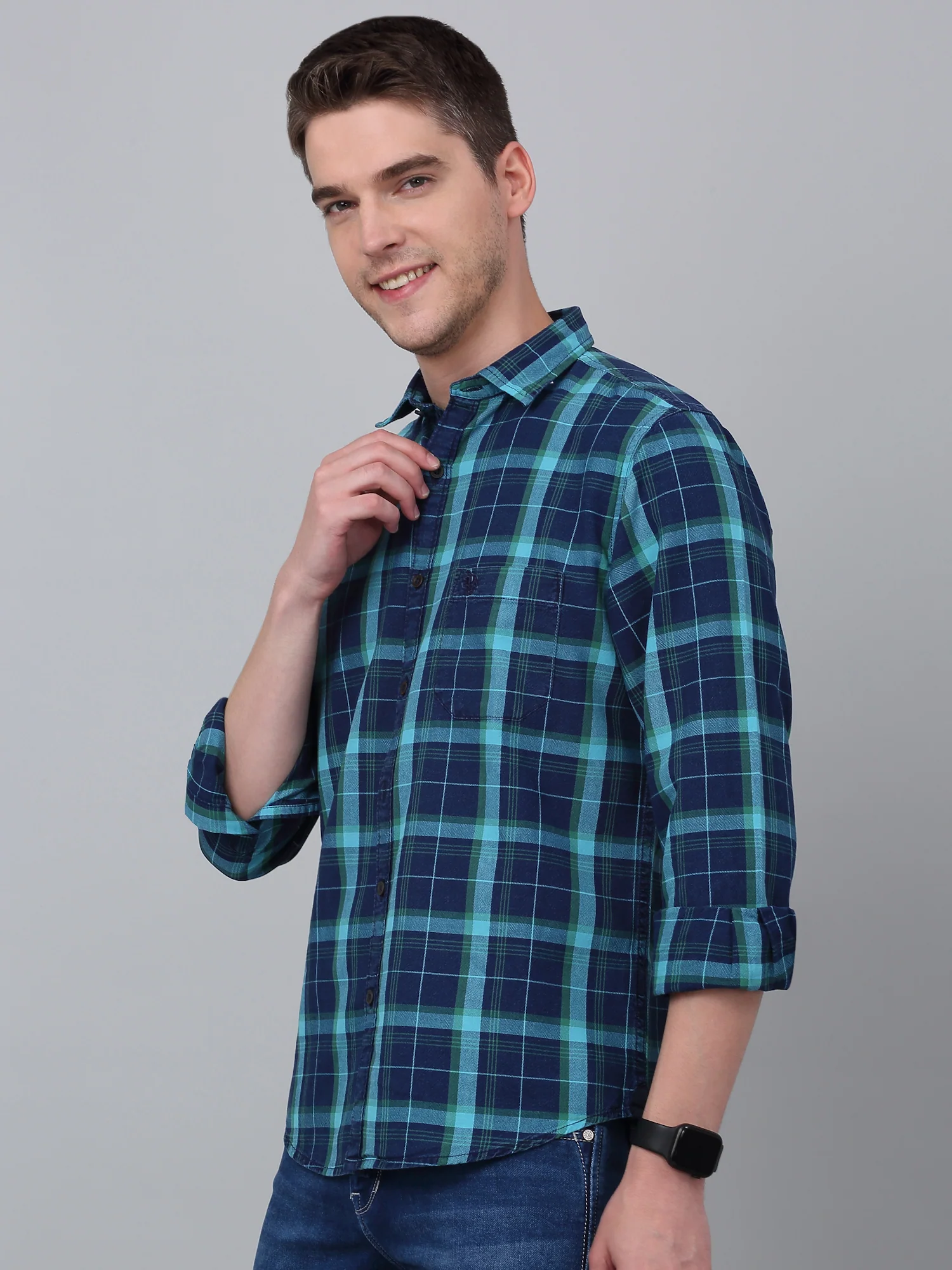 Casual Shirt for Men | Breathable & Soft with Color Fastness Regular Fit Spread Collar Neck Cotton Fabric Checkered Pattern - Image 4