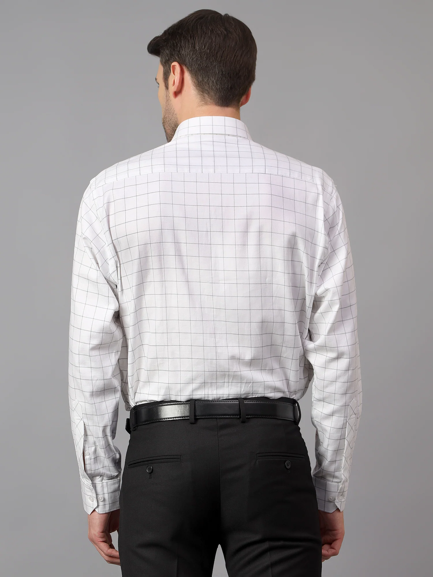 Men's White Formal Medium Checks Full Sleeve Shirt - Image 2