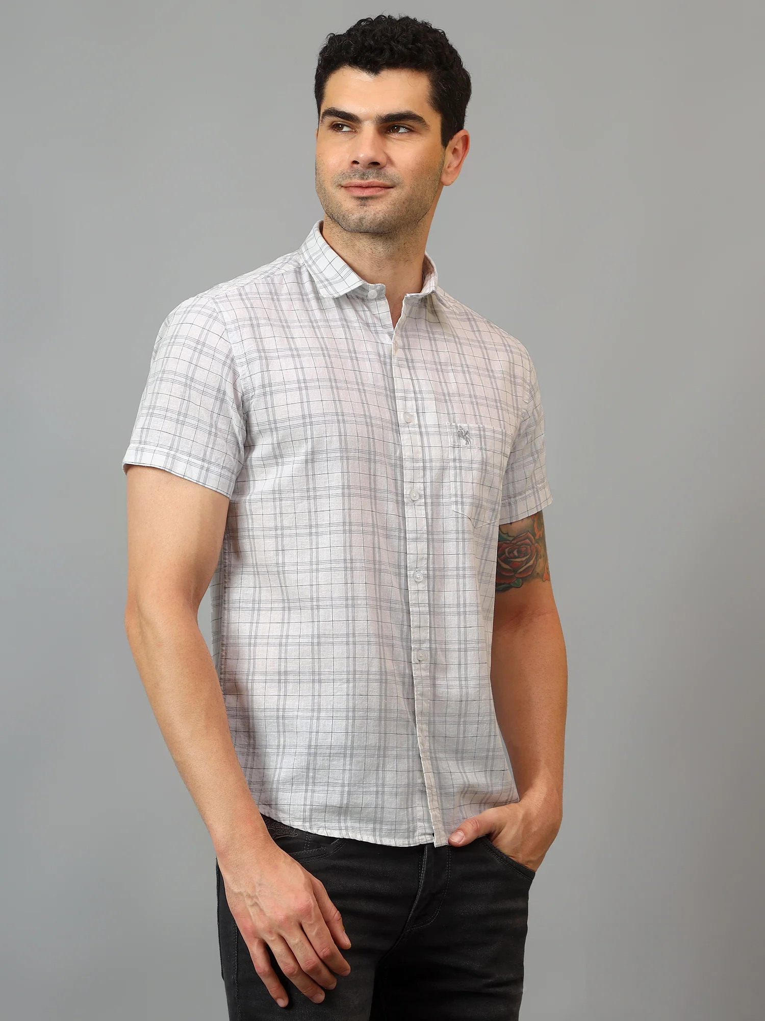 Casual Shirt for Men | Breathable & Soft with Color Fastness Regular Fit Spread Collar Neck Cotton Fabric Checkered Pattern - Image 3