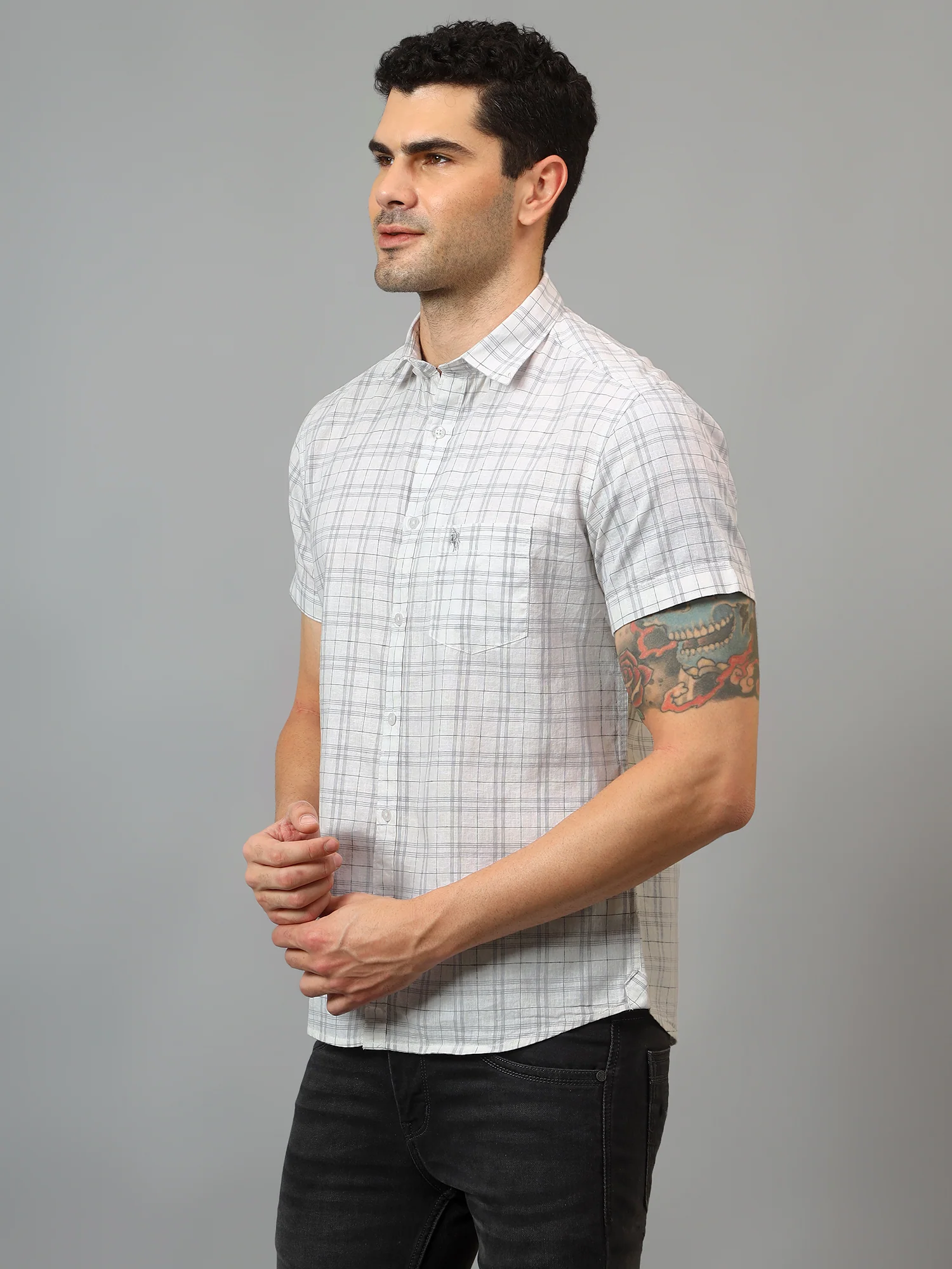 Casual Shirt for Men | Breathable & Soft with Color Fastness Regular Fit Spread Collar Neck Cotton Fabric Checkered Pattern - Image 4