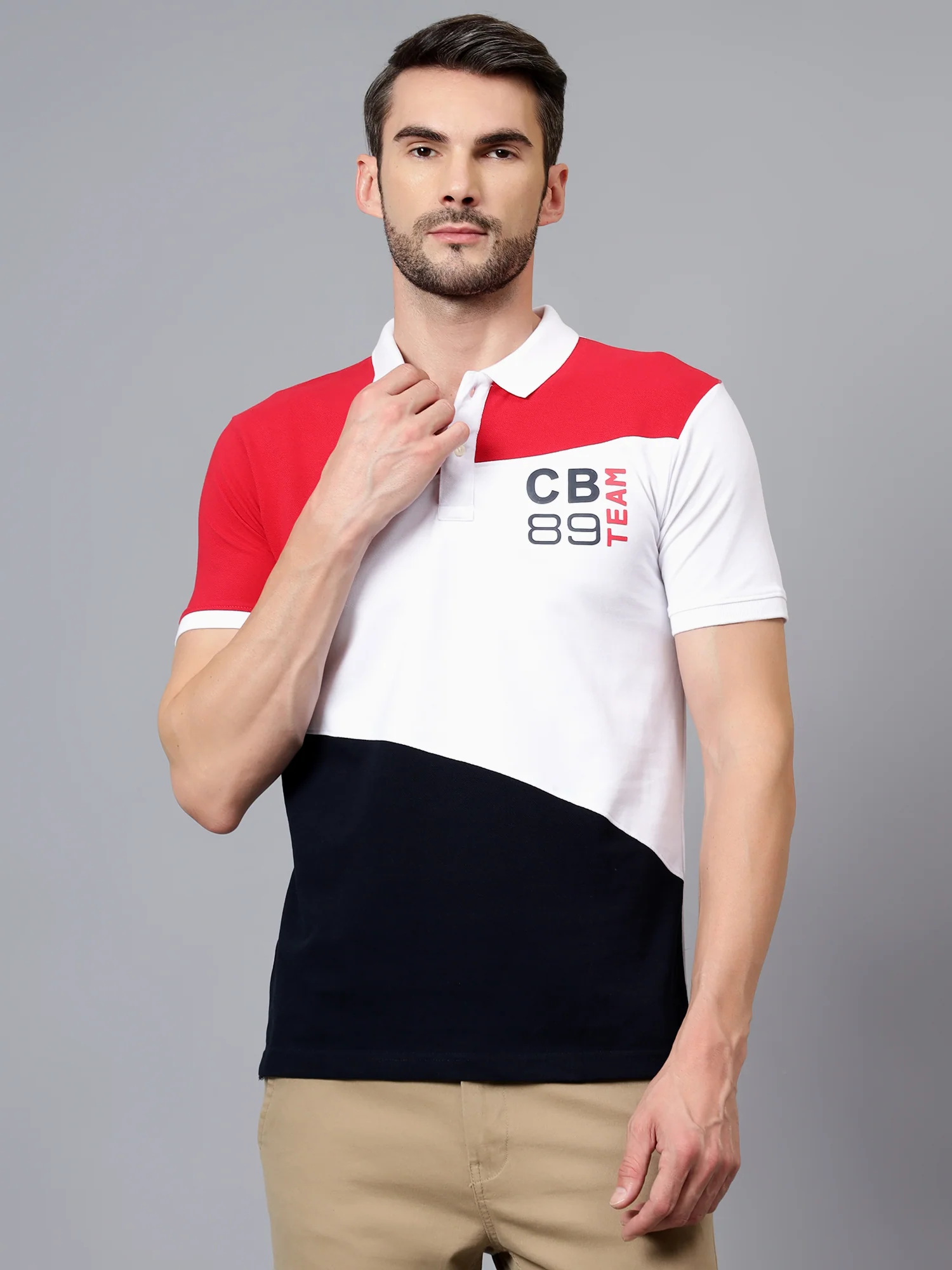 T-Shirt for Men | Breathable & Soft with Color Fastness Regular Fit Polo Neck Poly Cotton Fabric Colour Block Pattern