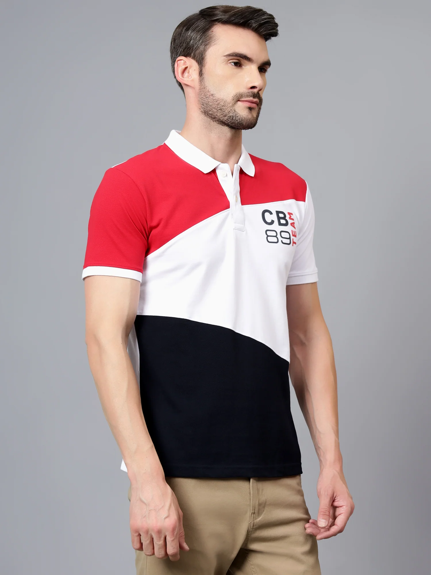T-Shirt for Men | Breathable & Soft with Color Fastness Regular Fit Polo Neck Poly Cotton Fabric Colour Block Pattern - Image 3
