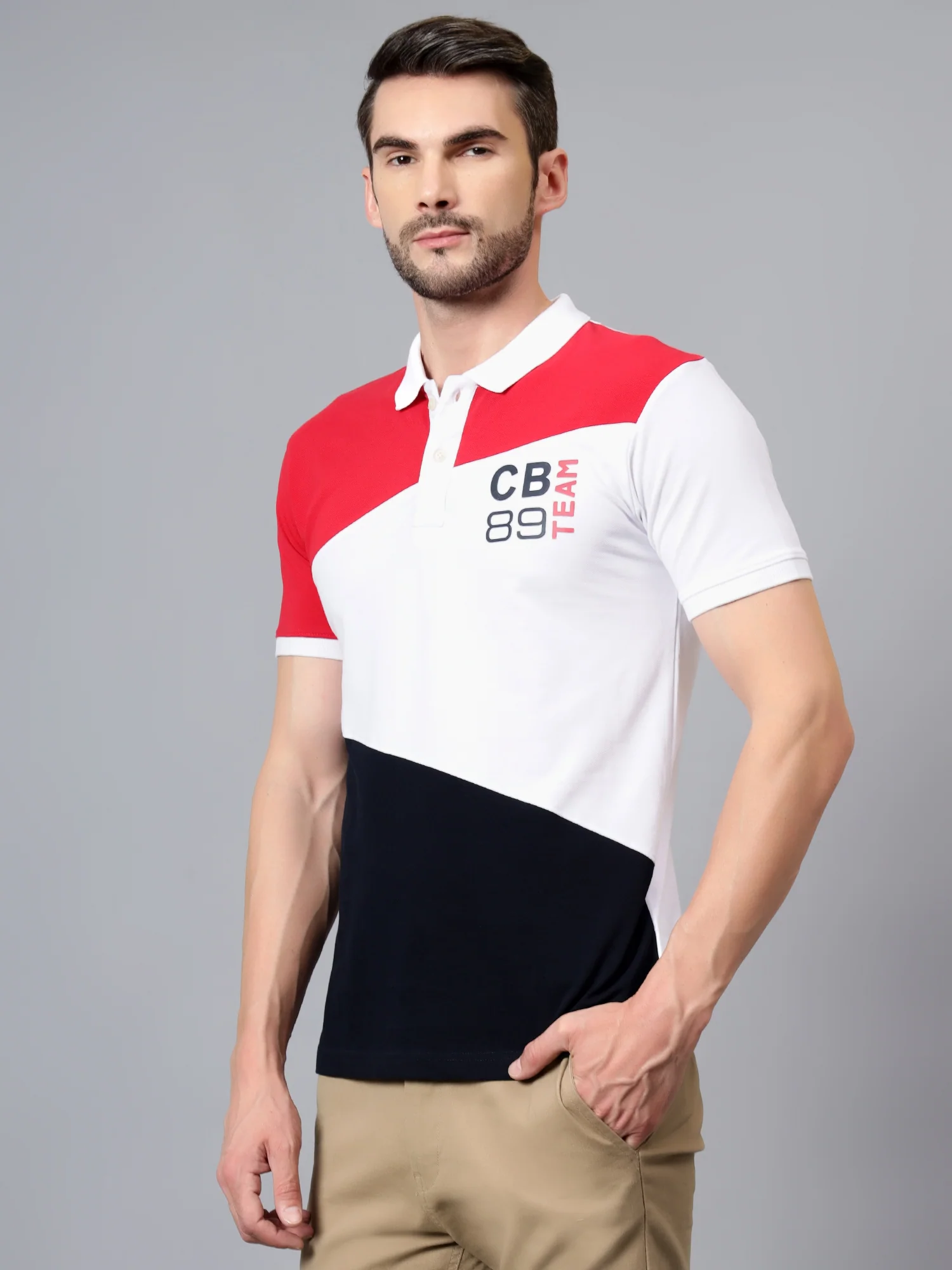 T-Shirt for Men | Breathable & Soft with Color Fastness Regular Fit Polo Neck Poly Cotton Fabric Colour Block Pattern - Image 4