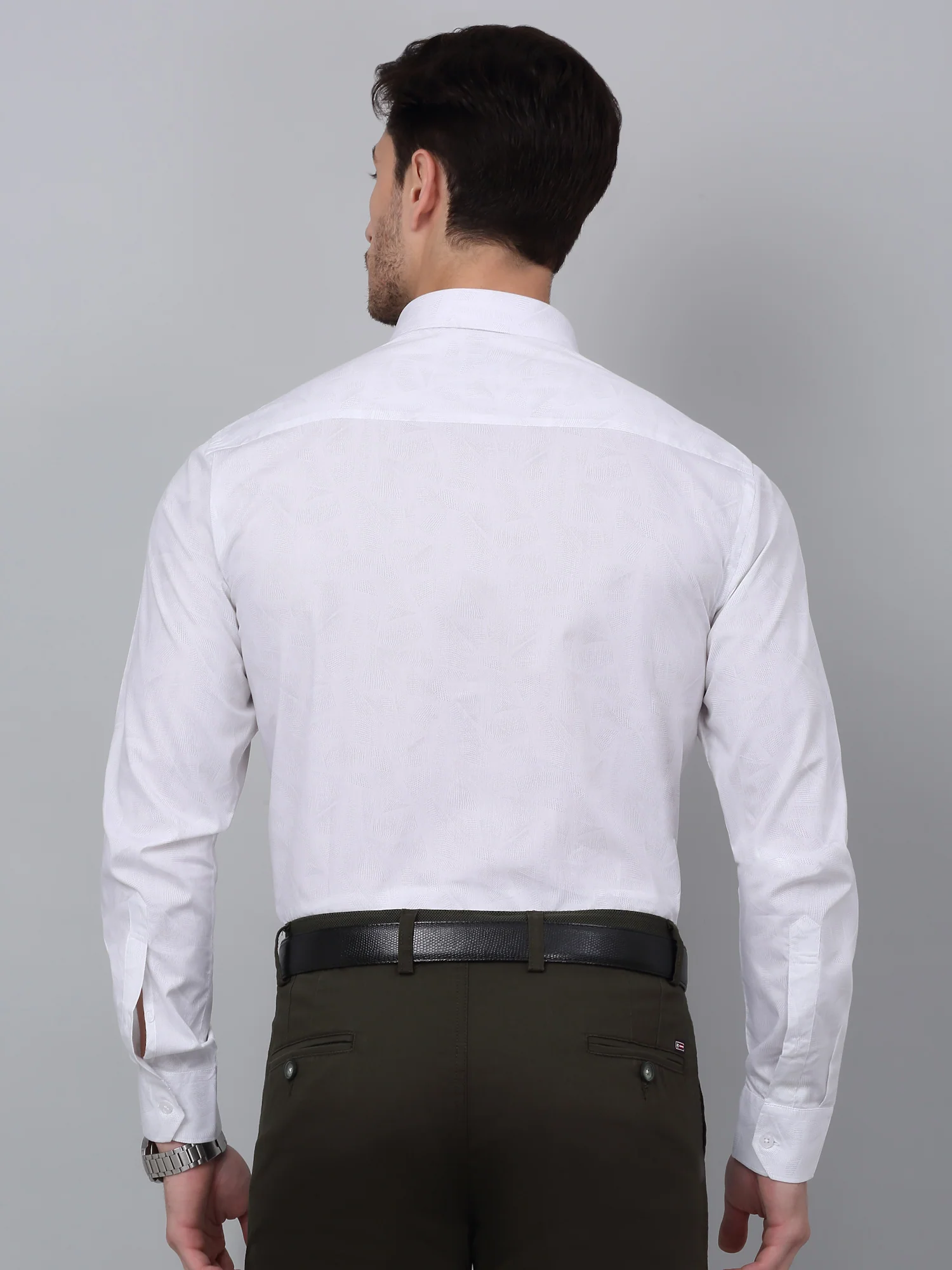 Men's White Formal Abstract Print Full Sleeve Shirt - Image 2
