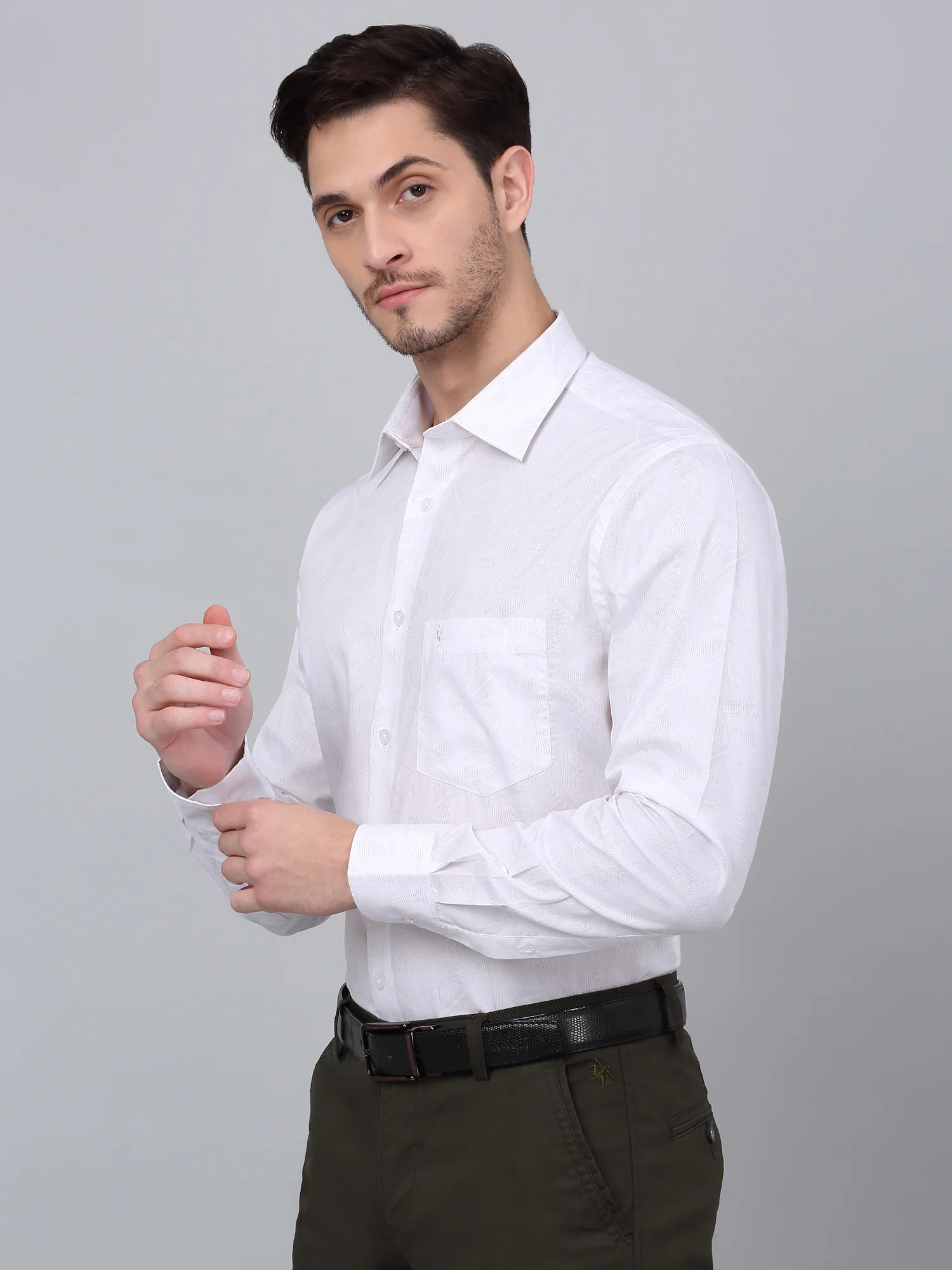 Men's White Formal Abstract Print Full Sleeve Shirt - Image 3