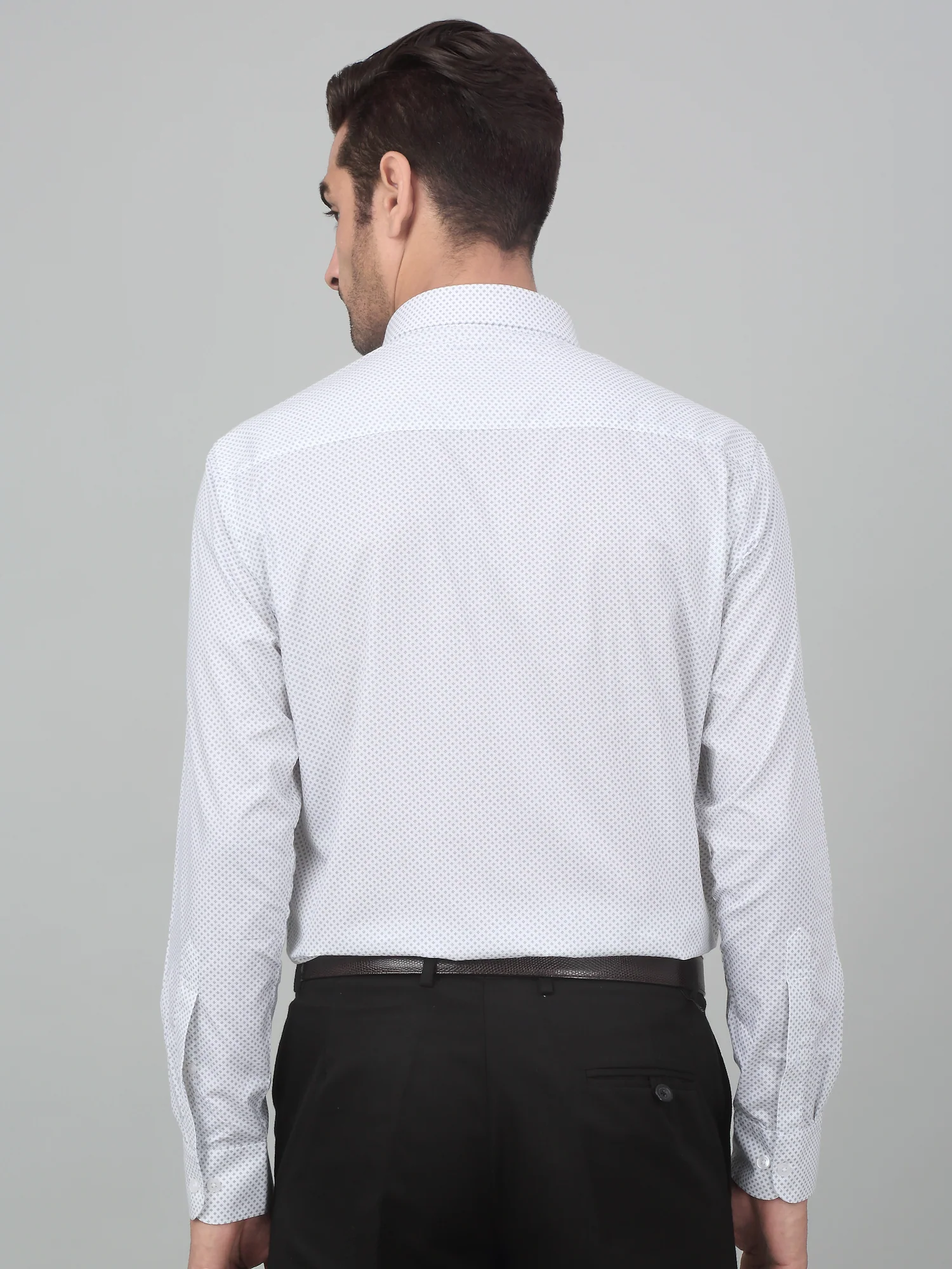 Men's White Formal Geometric Print Full Sleeve Shirt - Image 2