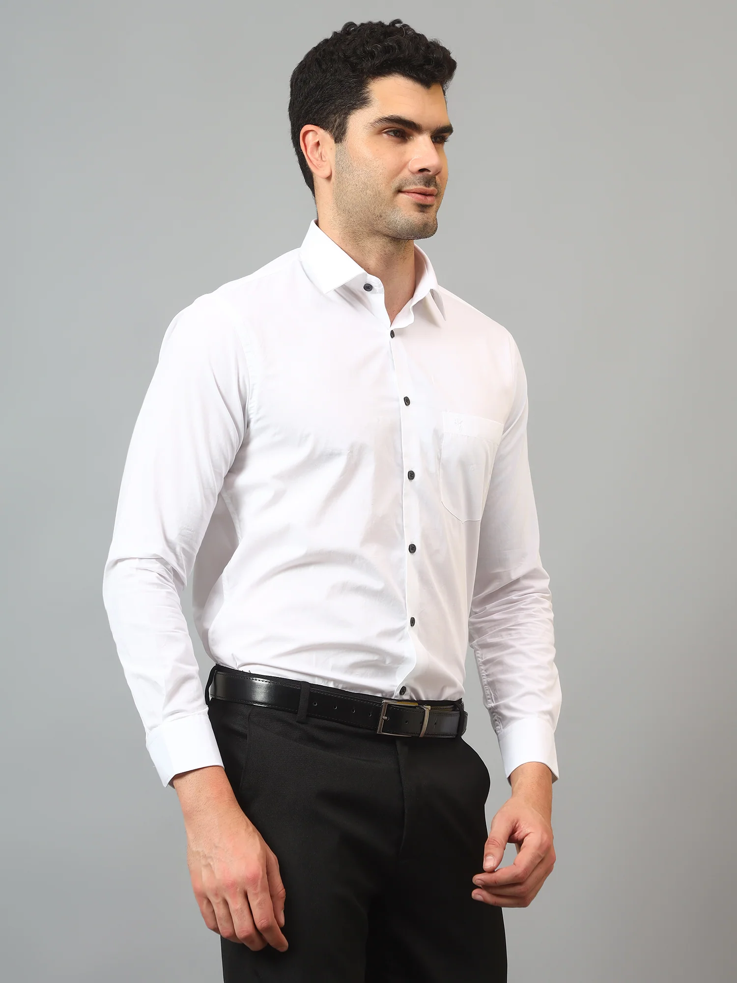 Men's White Formal Plain Full Sleeve Shirt - Image 3
