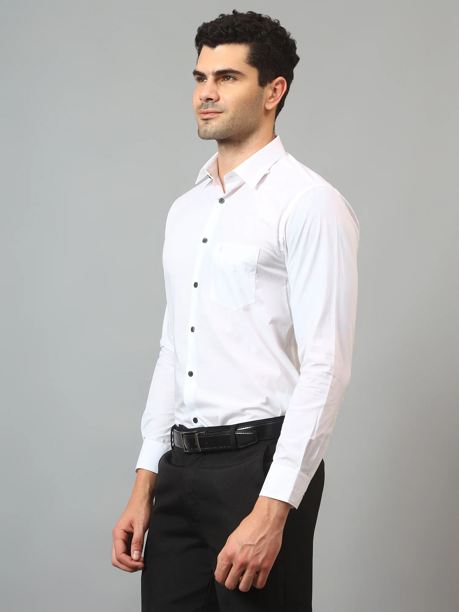 Men's White Formal Plain Full Sleeve Shirt - Image 4