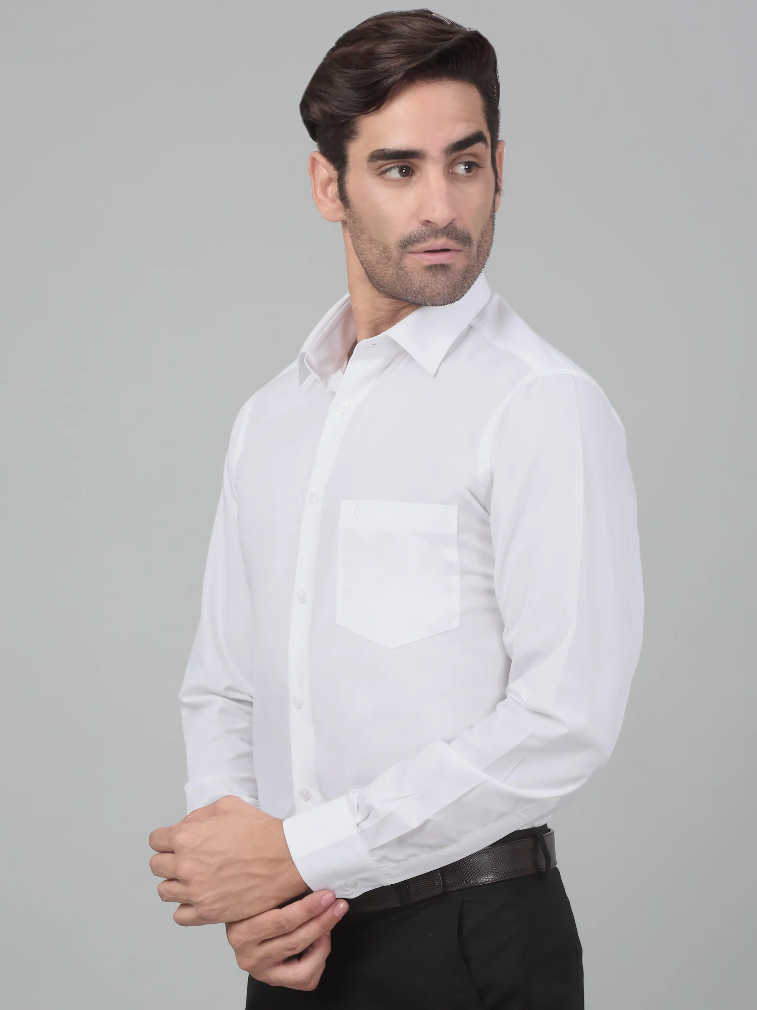 Men's White Formal Plain Full Sleeve Shirt - Image 3