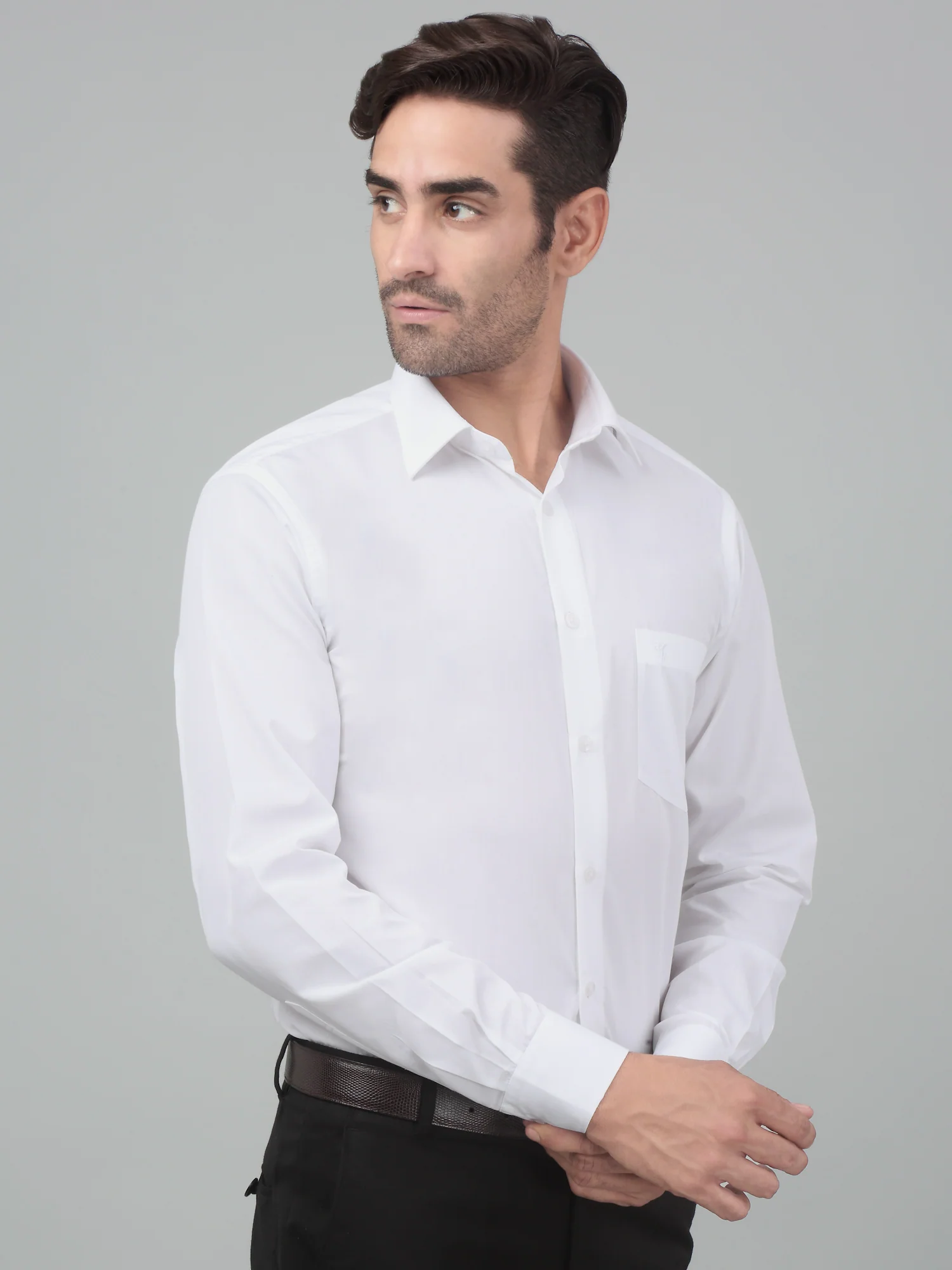 Men's White Formal Plain Full Sleeve Shirt - Image 4