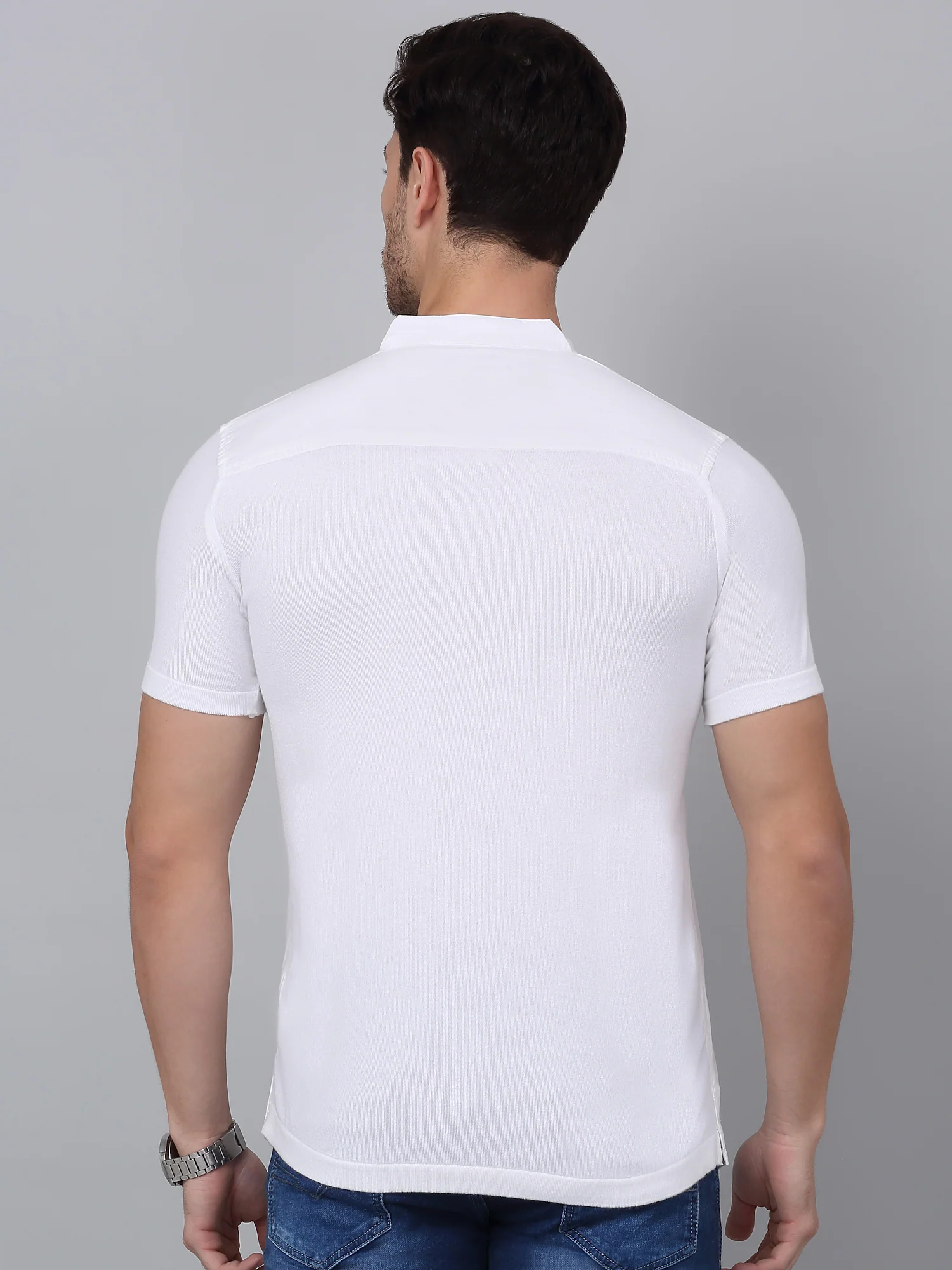 Men's White Casual Plain Half sleeve Shirt Kurta - Image 2