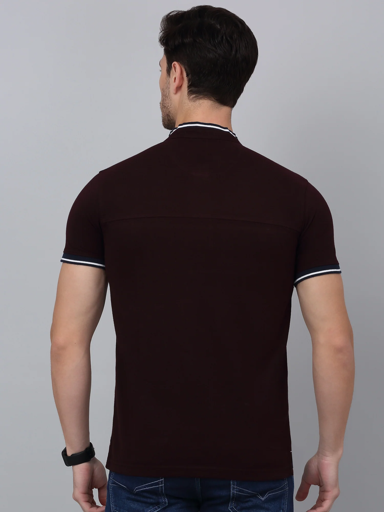T-Shirt for Men | Breathable & Soft with Color Fastness Regular Fit Mandarin Collar Poly Cotton Fabric Solid Pattern - Image 2