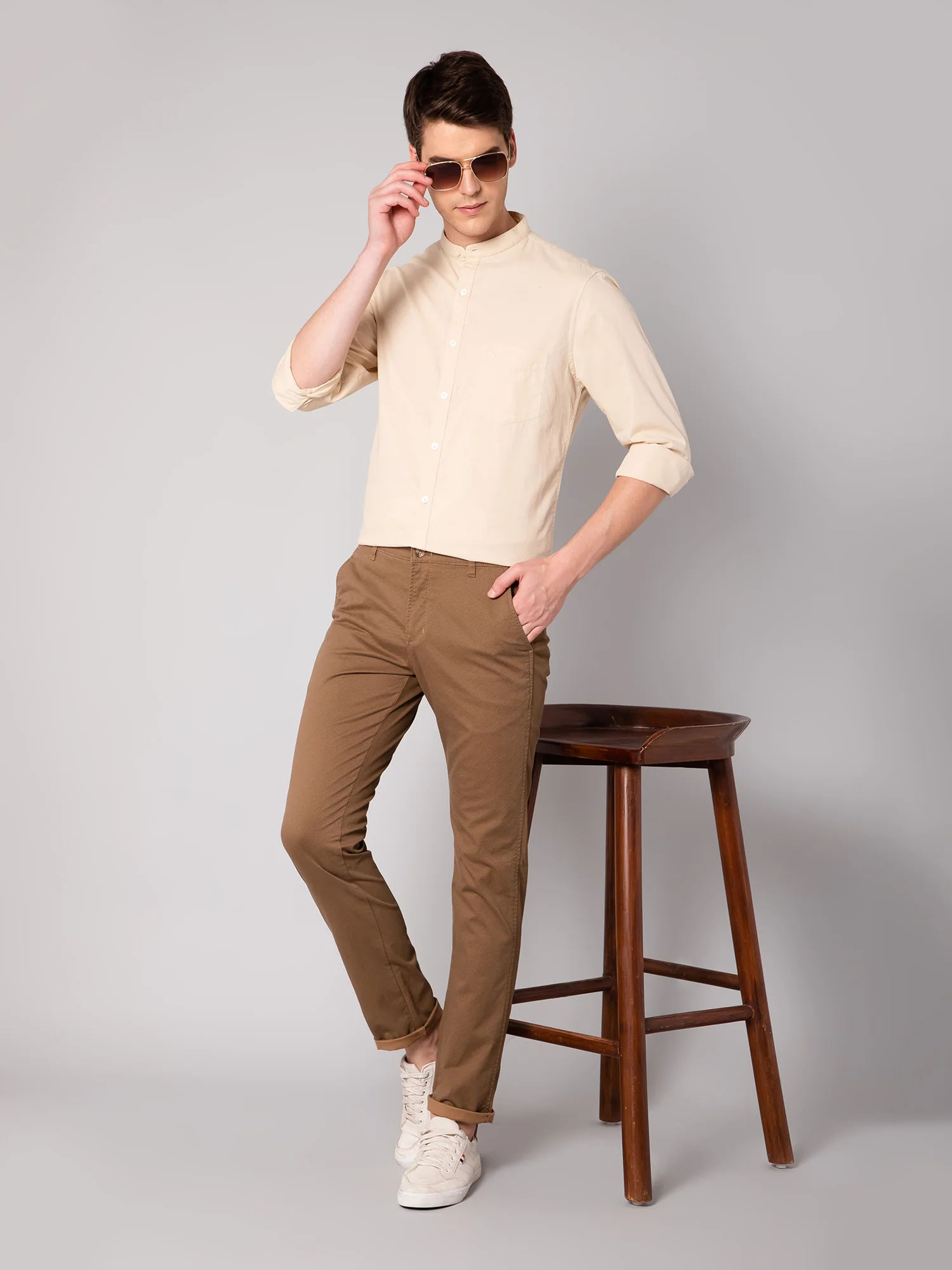Men's Casual Flat front Wood  Trousers - Image 6