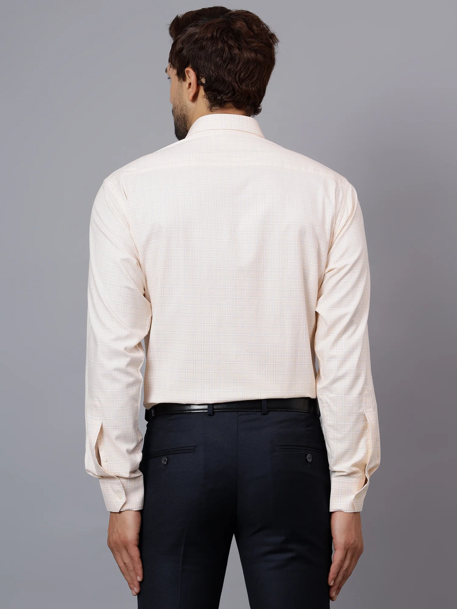 Men's Yellow Formal Small Checks Full Sleeve Shirt - Image 2